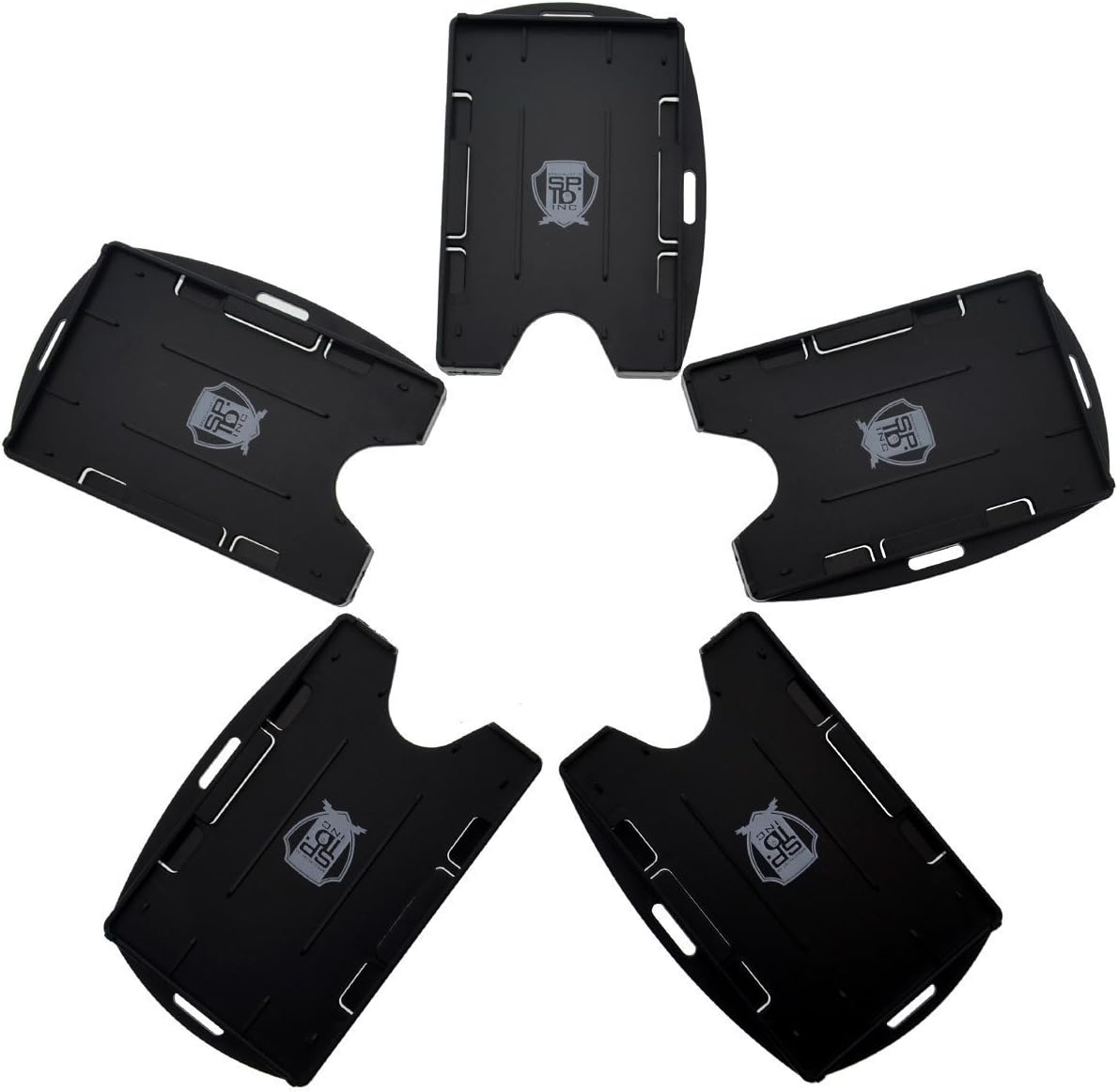5 Pack - Premium 2 Card ID Badge Holders - Rigid Hard Plastic - Vertical or Horizontal Orientation with Open Face by Specialist ID (Black)