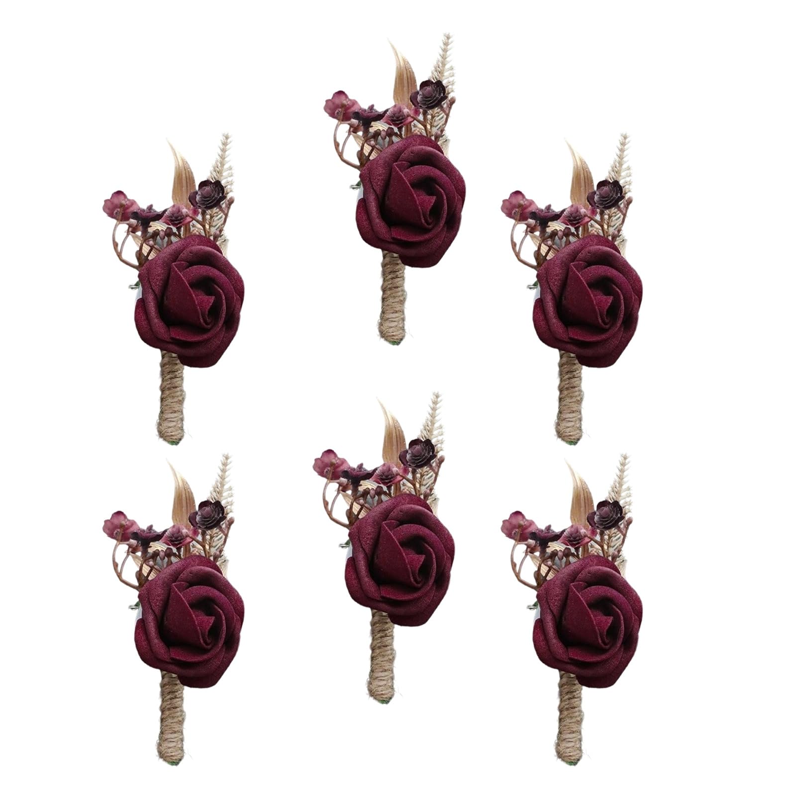 JSGHGDF Of 6 Groomsmen Boutonnieres Artificial Rose Flower Brooches Boutonniere Wedding Bride Groom Accessories Groomsmen Artificial Flower Boutonnieres