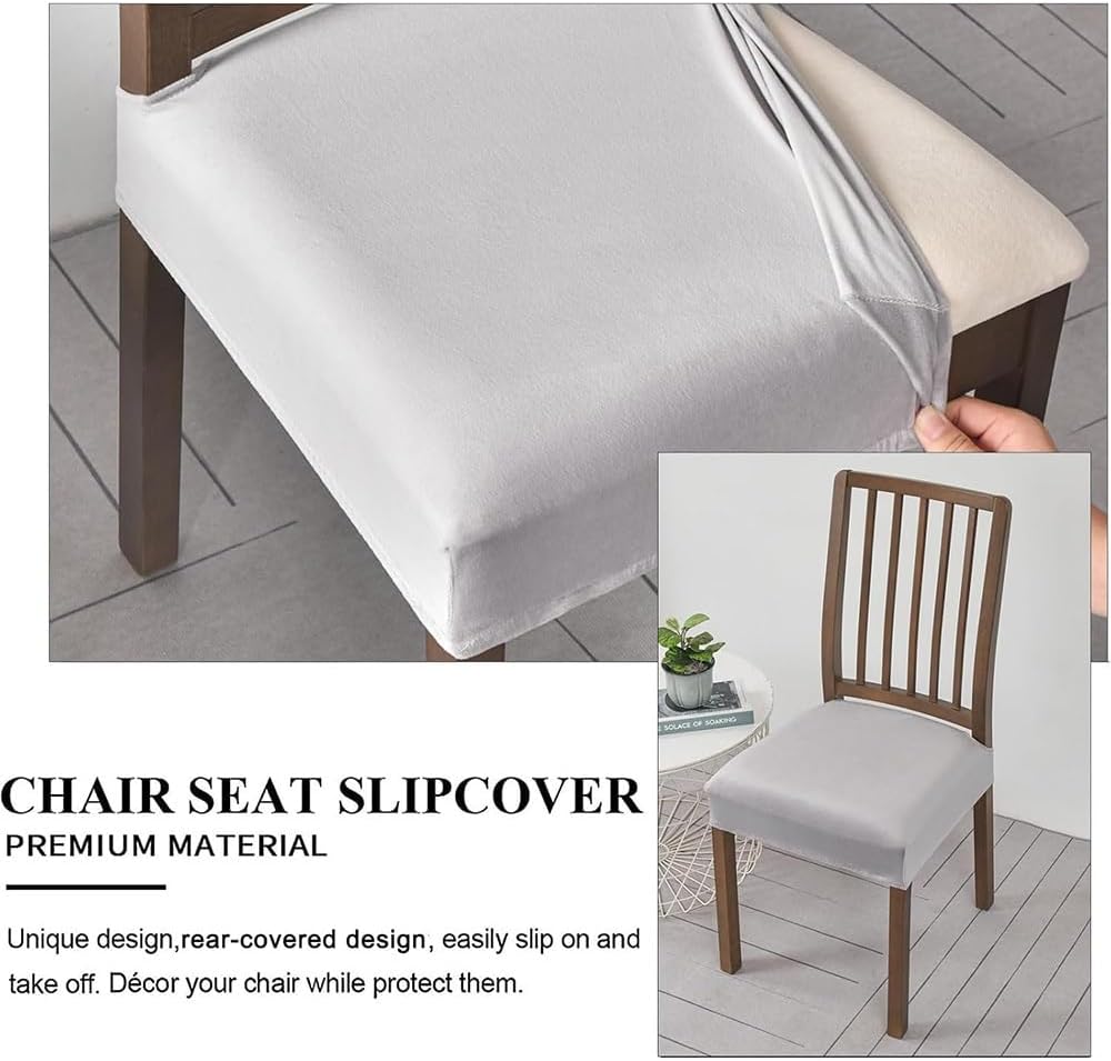 Stretch Dining Chair Covers, Velvet Chair Seat Covers Washable Seat Cushion Slipcover Chair Cover for Dining Room Hotel Ceremony Banquet Wedding Party(Light Gray,6PCS)