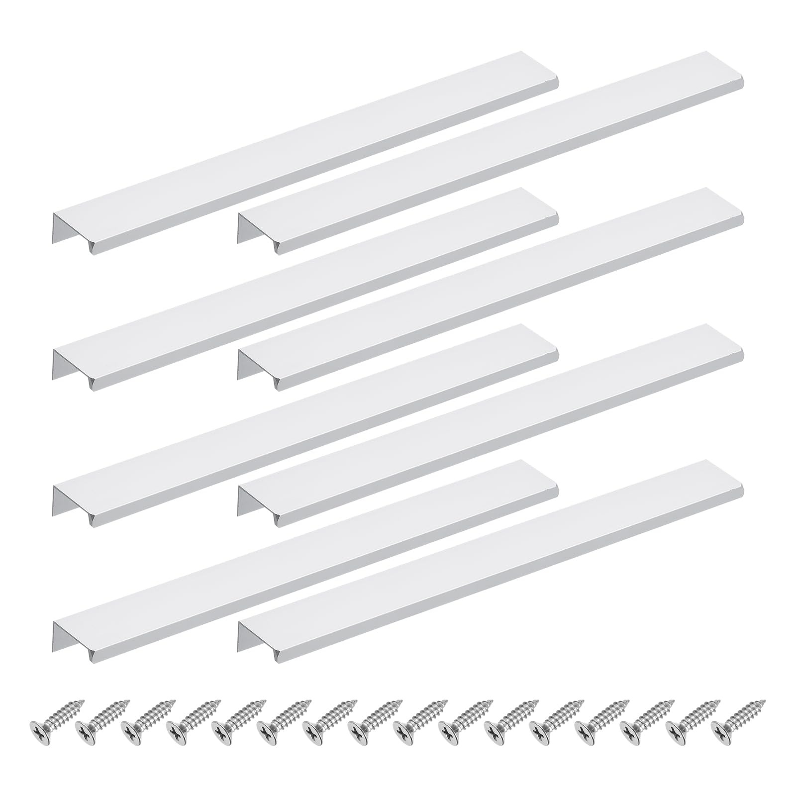 sourcing map Cabinet Finger Edge Pull, 8pcs 300mm / 11.81" Aluminum Alloy Back Mount Hidden Cabinet Pulls Concealed Handle for Home Kitchen Drawer Cabinet, Silver