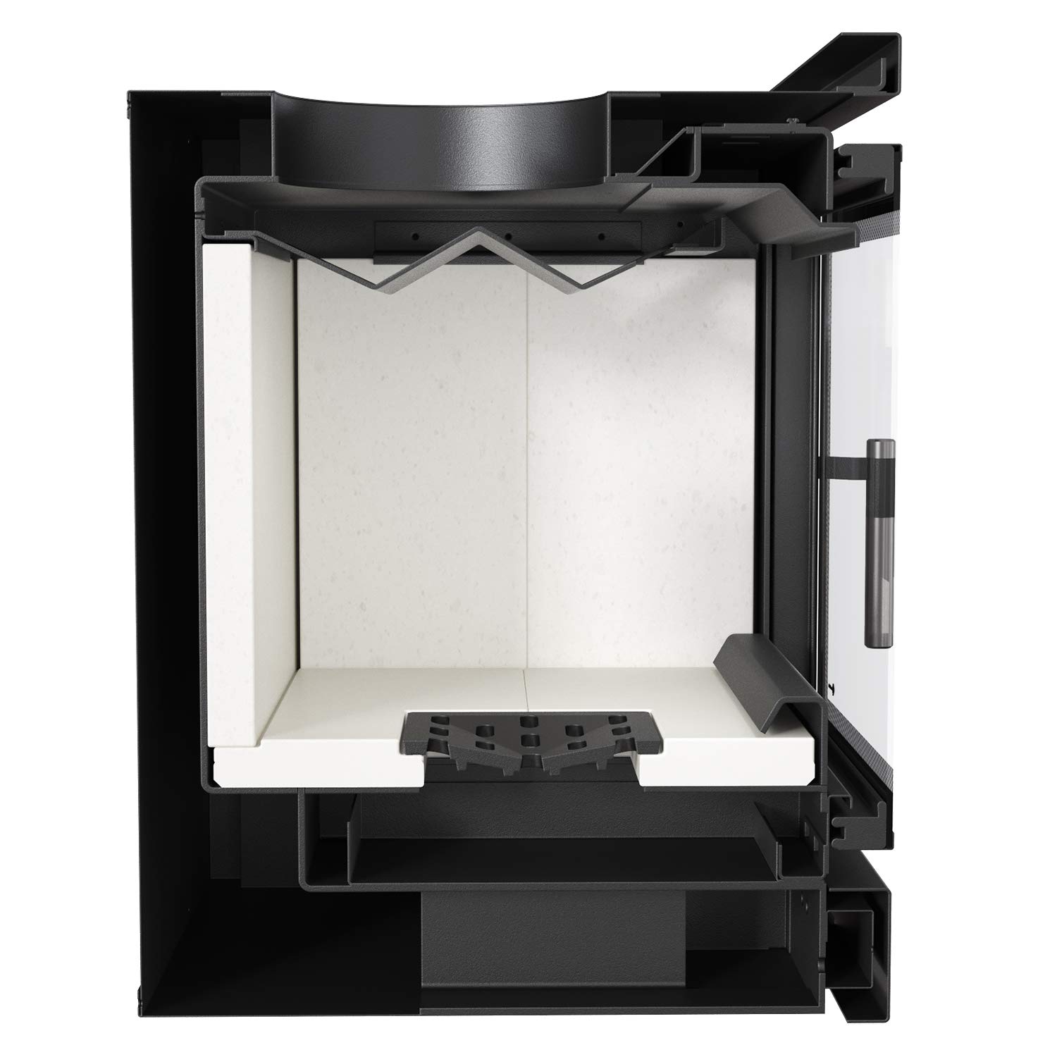 KRATKI Inserto camino a legna ventilato ARKE 80 cm 12 kW - vetro ceramico autopulente e doppia combustione, resa termica 75 percento - Ecodesign e BImSchV 2