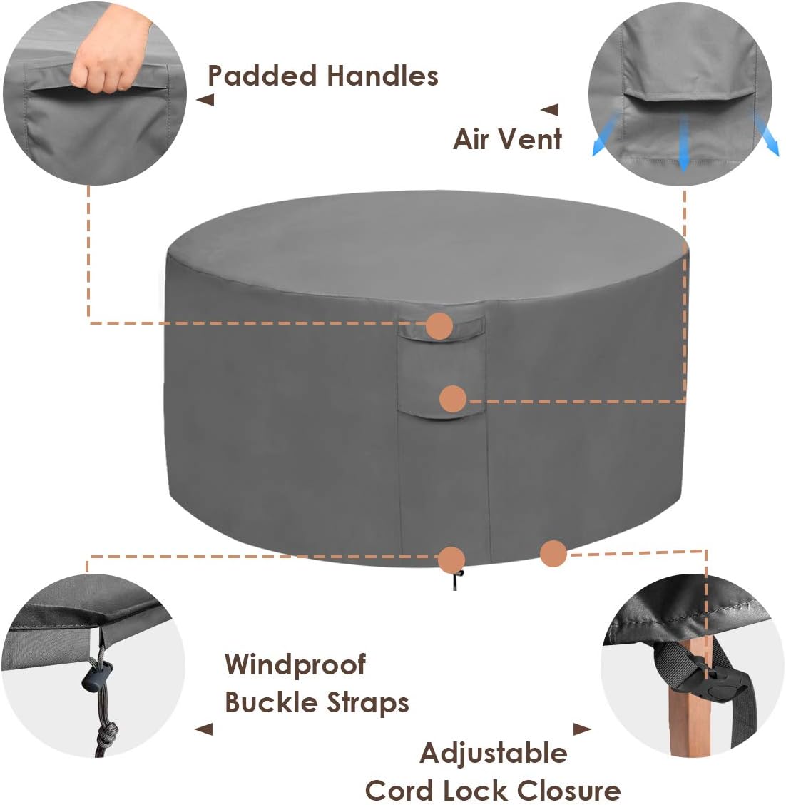 Vailge Round Fire Pit Cover,Grey,32inch