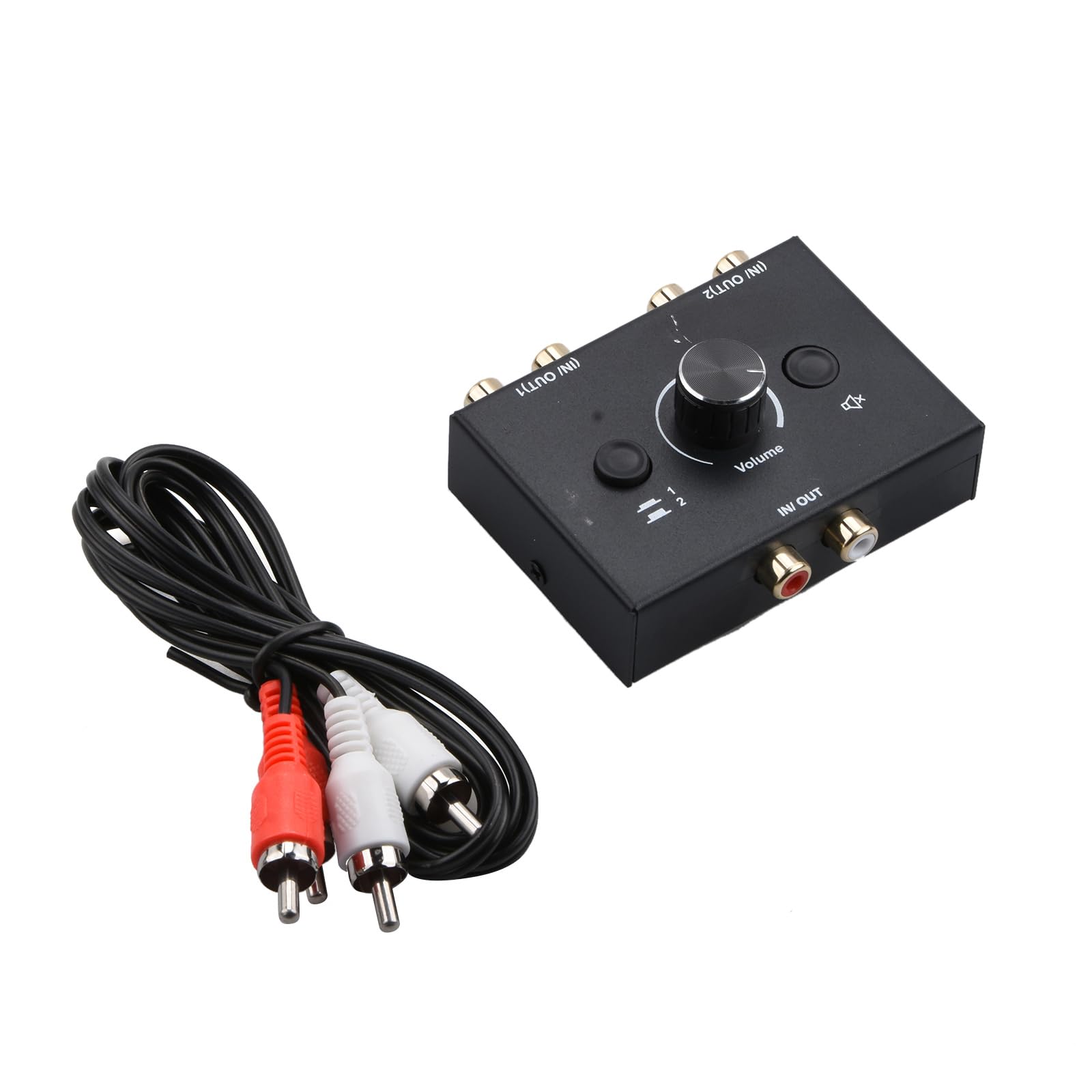 NATEFEMIN 2 in 1 Out 2 Port RCA Stereo Audio Switch, Bi-Directional Audio Switcher, Speaker Switch, No External Power Required