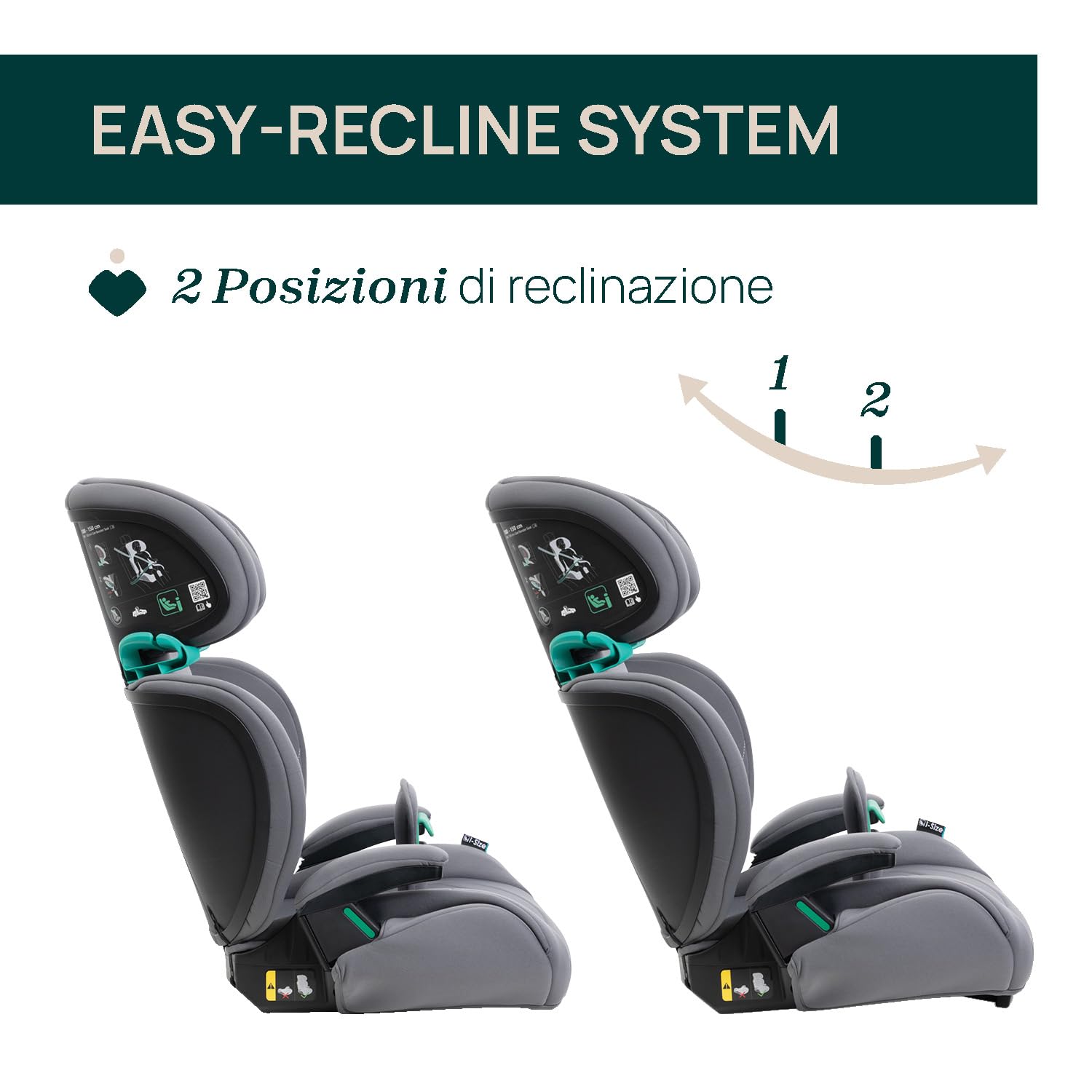Chicco Quizy Lite i-Size, Seggiolino Auto Bambini 3-12 Anni (100-150 cm), Peso 15-36 kg, Facile da Installare, Regolabile in Altezza, con Braccioli Imbottiti e Seduta Confortevole, Grigio