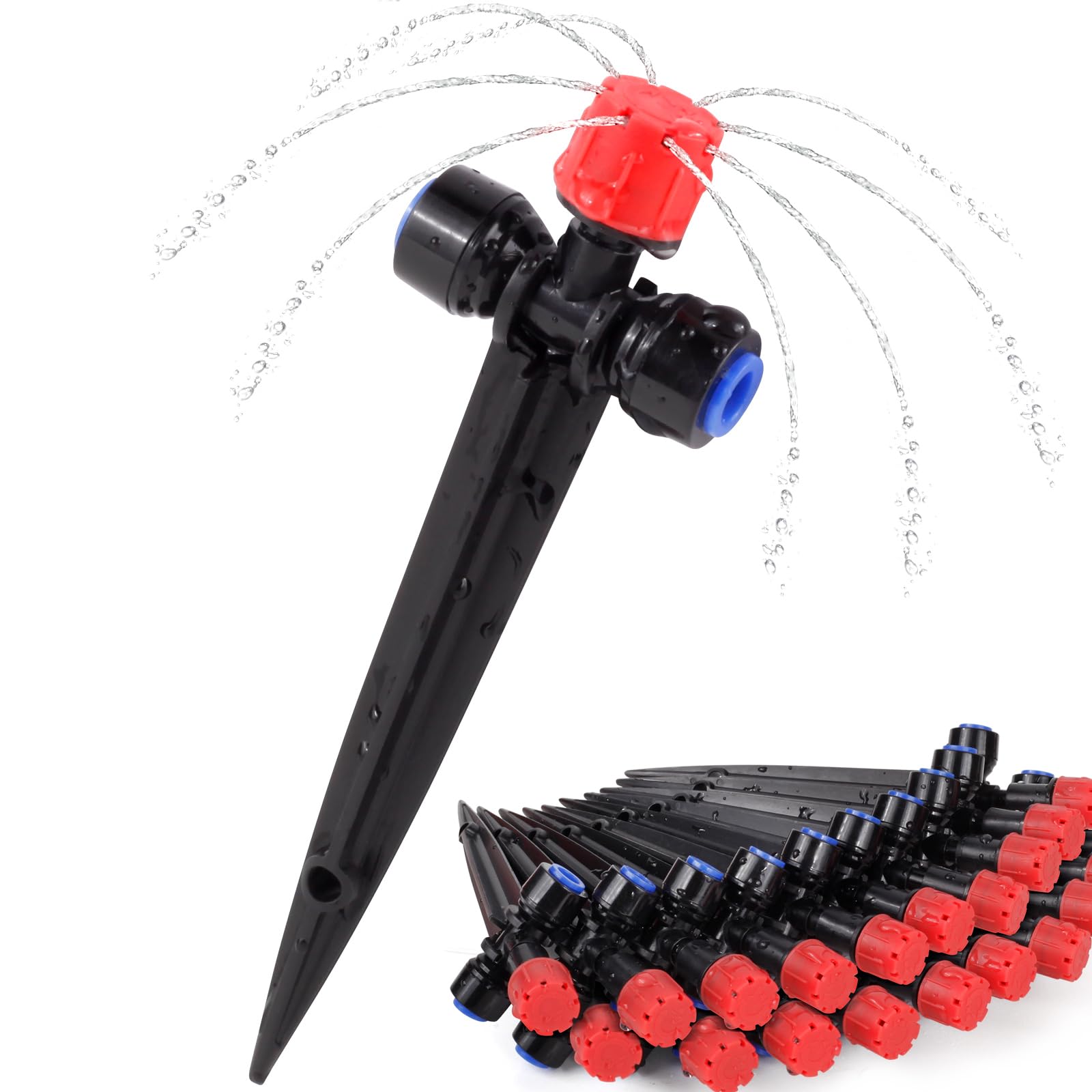 Kit de 21 emisores de riego por goteo ajustables (8 agujeros), conexión rápida para tubos de 1/4 pulgadas, sistema de ajuste dual, goteros fáciles de instalar para un riego preciso del jardín de