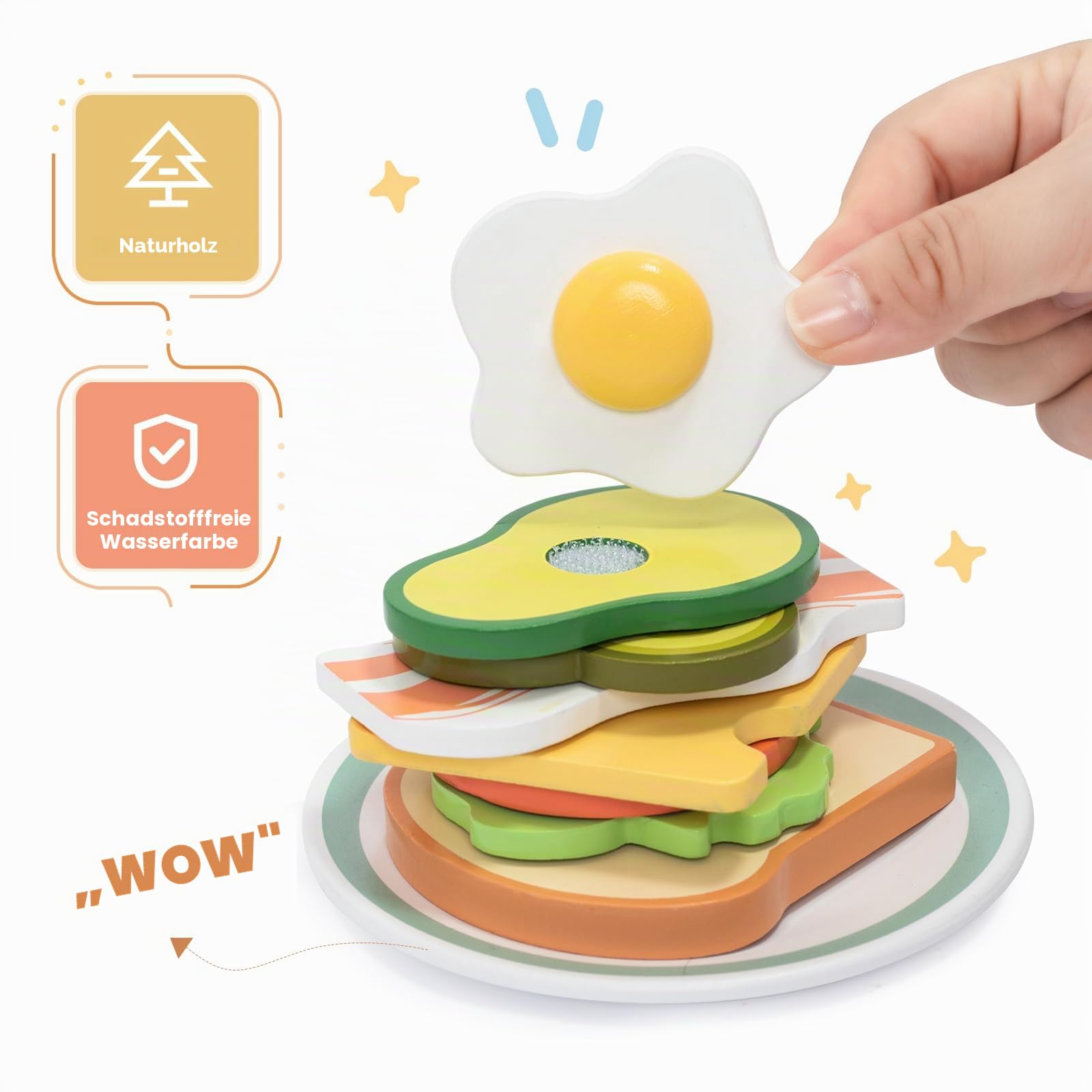 Toaster-Spielzeug-Set aus Holz für Kinder – Simulationsspiel – Pop-up-Toaster mit Brot, Butter, Messer, Ei und Lebensmittelzubehör – Montessori-Küchenspielzeug für Kleinkinder