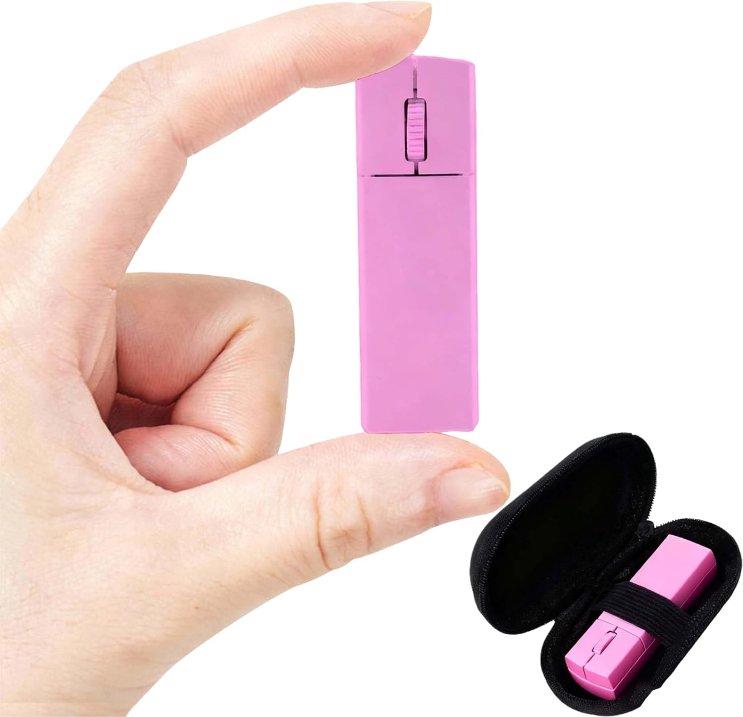 Wireless Bluetooth Mouse, Mini 3-Mode (BT4.0/5.0+2.4G) Finger Noiseless Rechargeable Travel Small Mice with Mouse Case, 3 Buttons Ultra Lightweight Portable Wireless Mice for Desktop Laptops PC（Pink）