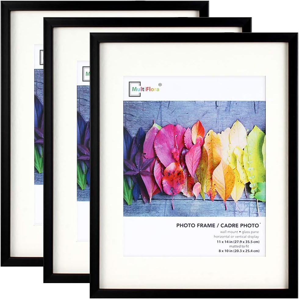 Picture Frames 11x14 Black, with 8x10 Mat, 3 Pack