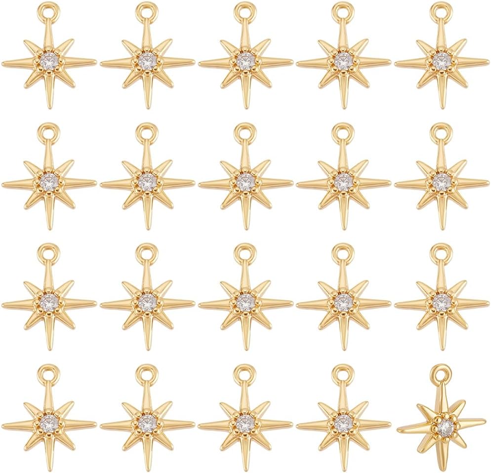 BENECREAT 30Pcs Real 18K Gold/Platinum Plated Clear Cubic Zirconia Pendant, Star Brass Charms Pendant for Bracelet Necklace Jewelry Making