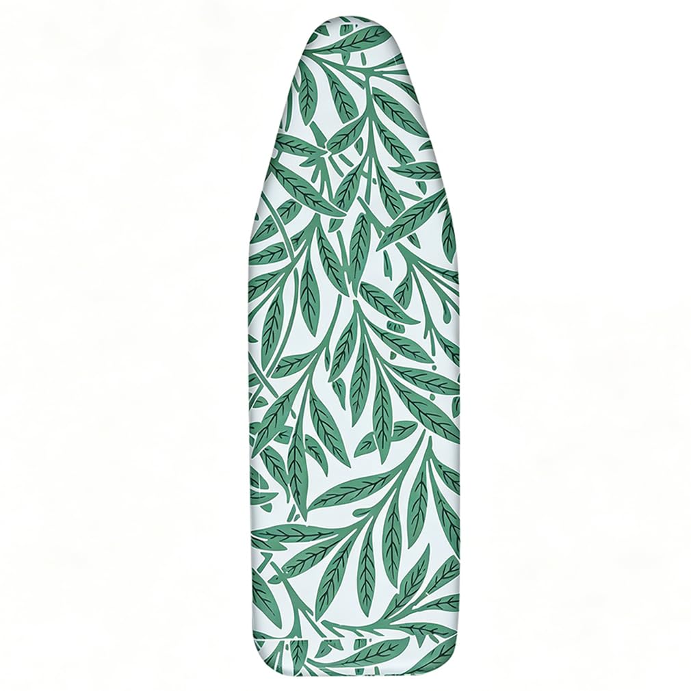 Ironing Board Cover and pad, 124 x 38, Thick Padding, Resist Scorching and Staining, Drawstring Tightening & Lock, Heavy Duty Padded Iron Board Covers with Thick Felt, Green leaves