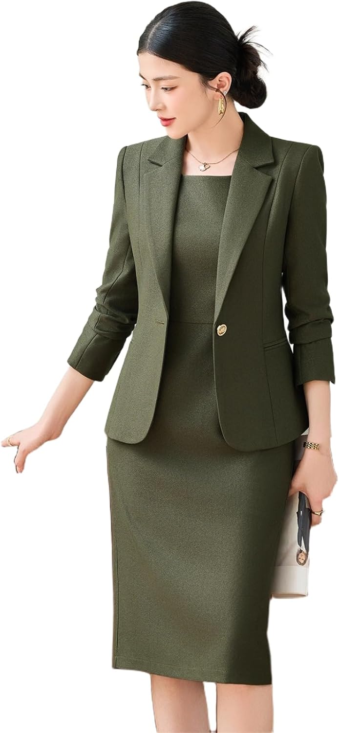 Women's Blazer and Dress Set Fall Winter Office Suit