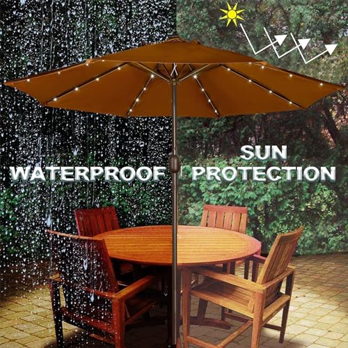 Image of Blissun 9 ft Solar Umbrella 32 LED Lighted Patio Umbrella Table Market Umbrella with Tilt and Crank Outdoor Umbrella for Garden, Deck, Backyard, Pool and Beach, Brown