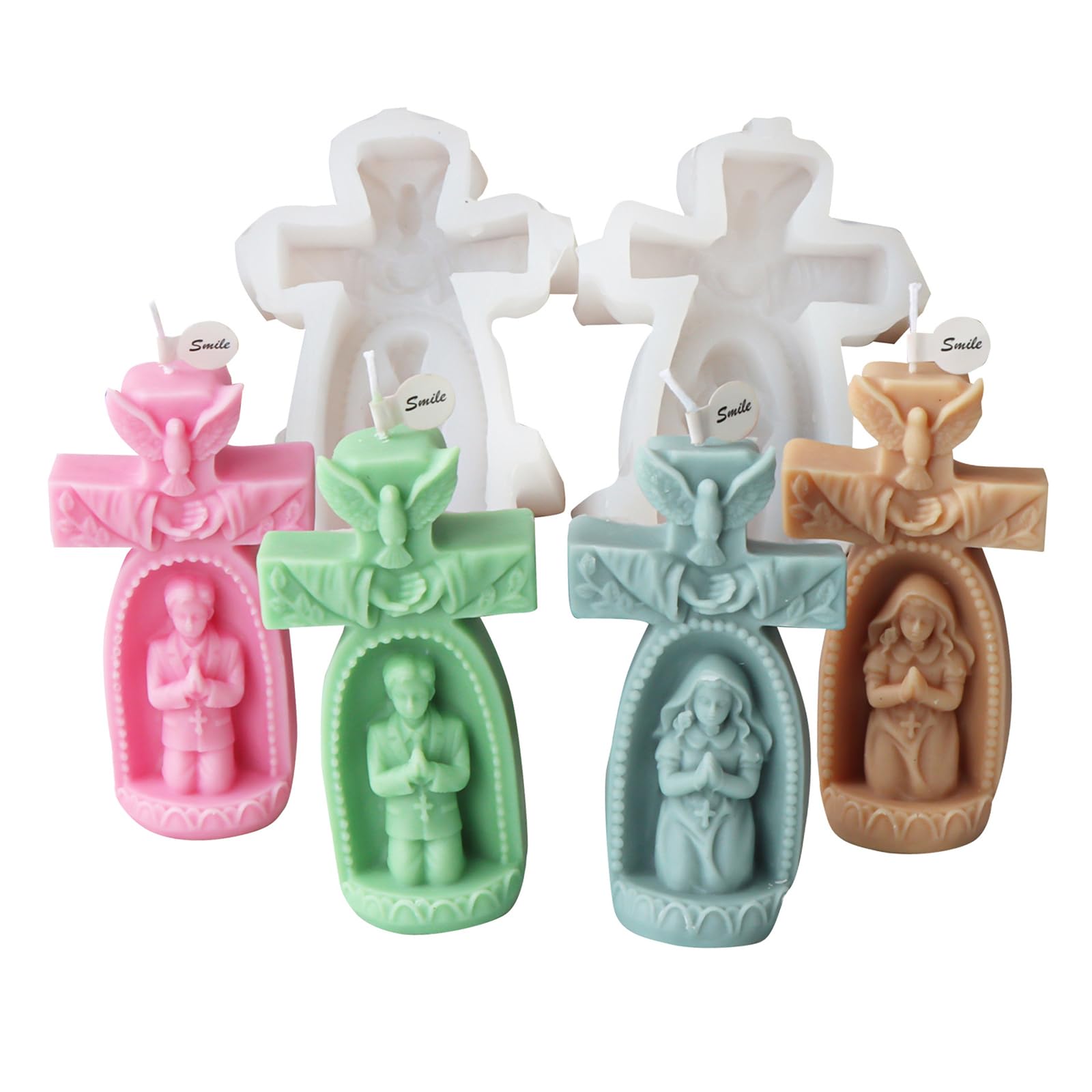 Meiliyizu Candle Mold, Silicone Mold Church Prayer Boy/Girl Shaped Wax Candle Molds Scented Aromatherapy Making Mould Handmade Ornament