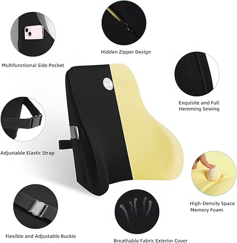 Miniatura 5 de XIONGGUAN Almohada de apoyo lumbar para silla de oficina, funda de malla 3D transpirable, correas ajustables, cojín de respaldo de espuma