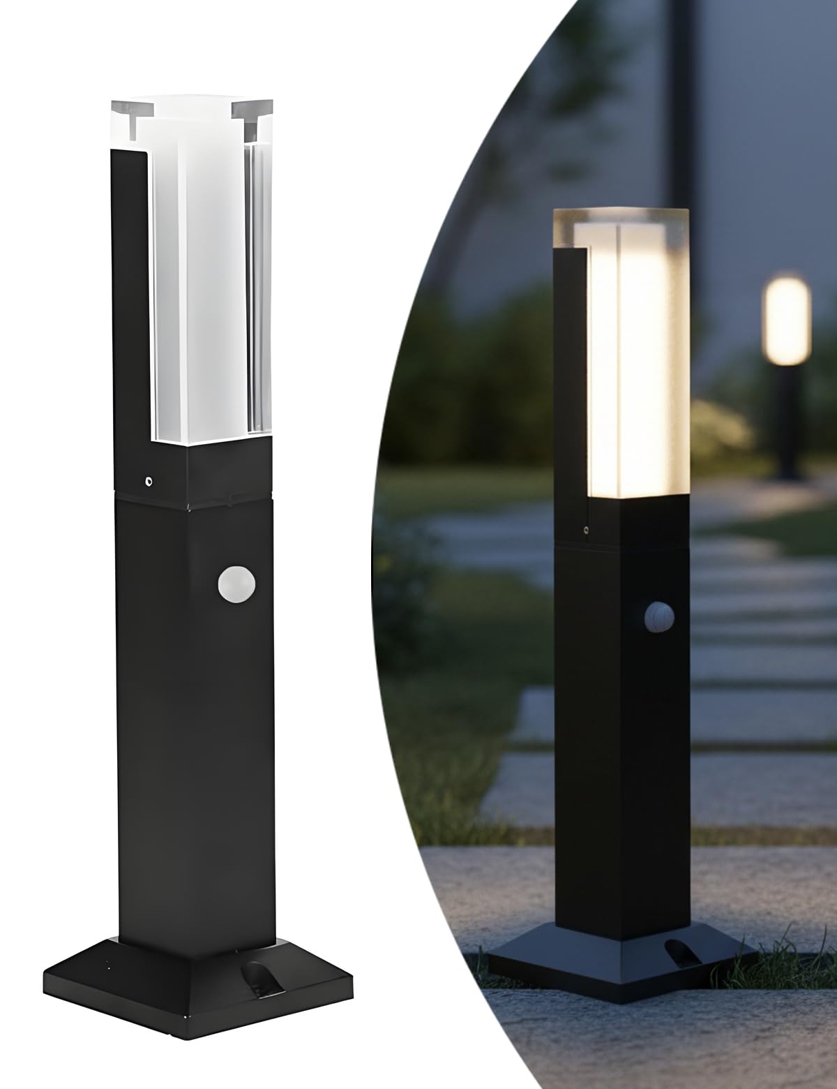 Lampione da Giardino, 40cm Lampioni da Giardino Esterno con Sensore di Movimento, IP65, 3000K, 220V Lampade da Giardino da Terra Paletto in Alluminio per Vialetto e Patio, Nero