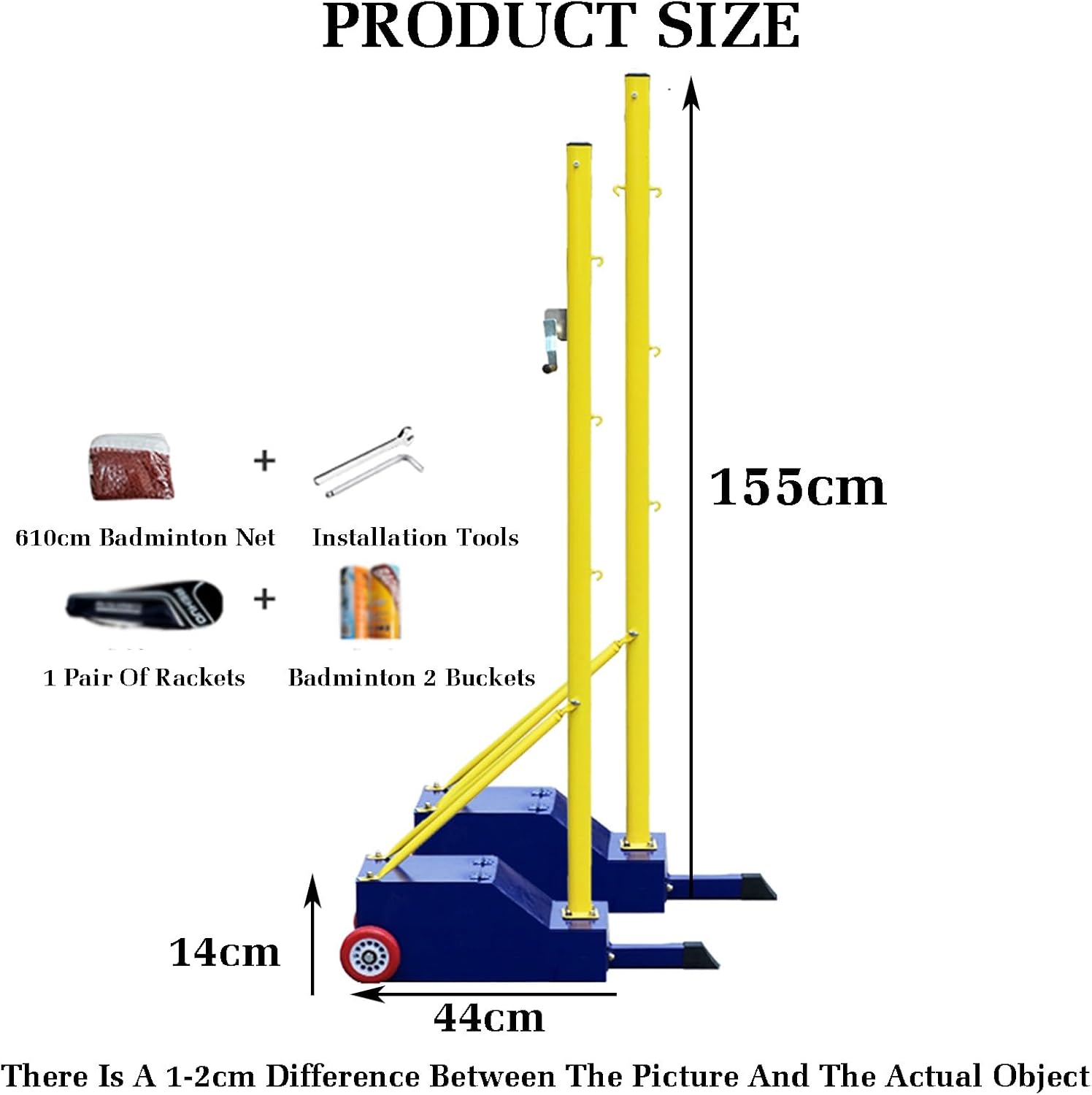 155cm Badminton Net Frame Poles,Badminton Net Stand,Indoor Outdoor Volleyball Poles with Grid and Silent Wheels,Sports Training Equipment for Stadium Beach Driveway