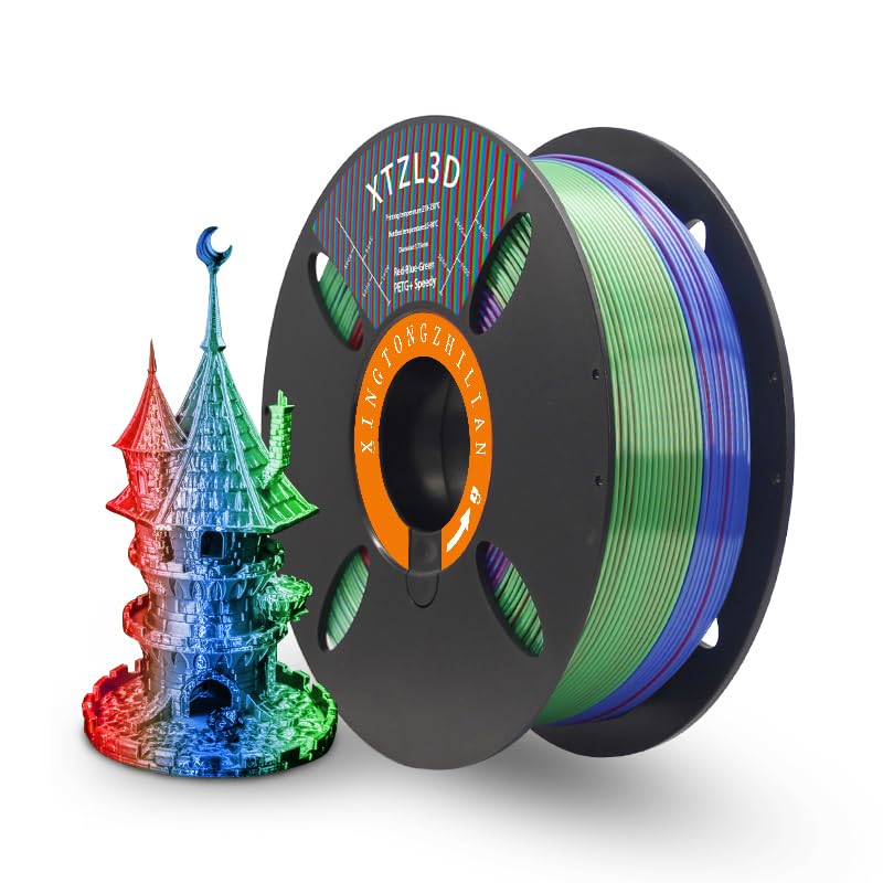 Rapid PETG Filament 1.75mm Three-Color Silk-red/Blue/Green, High Speed Up to 600mm/s 3D Printer Filament Dimensional Acc