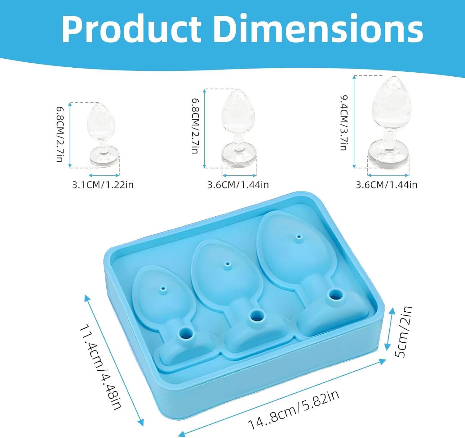 Dreaku Moule à Glaçons Rigolo avec Couvercle Silicone Sans BPA, Empilable, Réutilisable, Formes Amusantes pour Whisky, Cocktails, Fêtes et Anniversaires – Bleu - Image secondaire