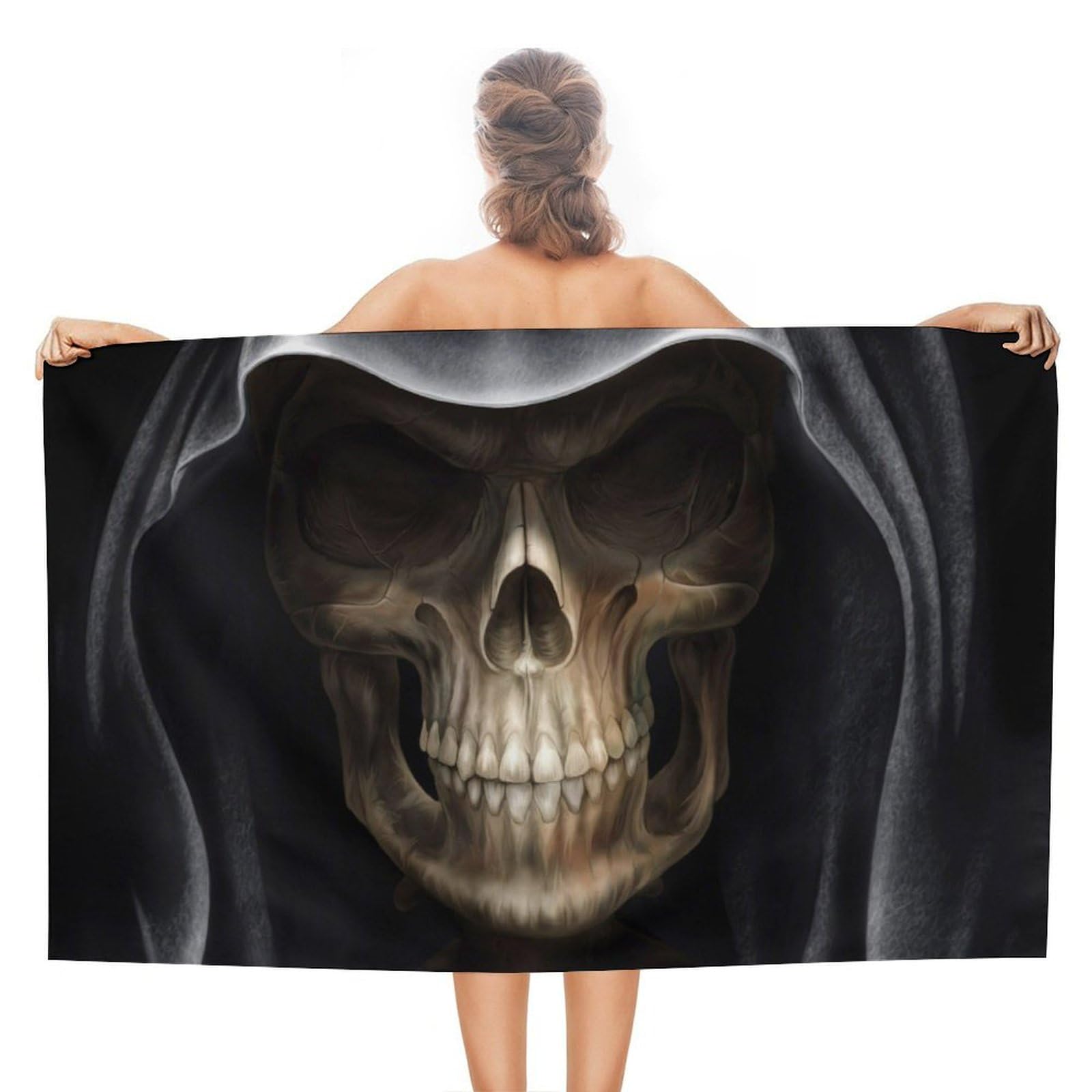 LEDFCVSU Beach Towel, Scary Skull Wearing Black Hat Bath Towel, Absorbent Towel for Swimming, Sports, Travel