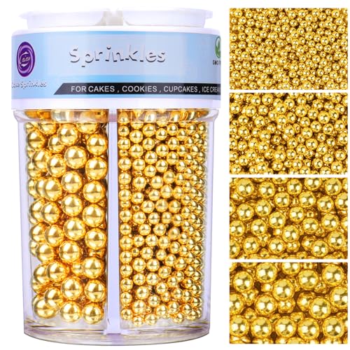 Image of Sprinkles for Cake Decorating, Deluxe Gold Pearl Sprinkles 7.8oz 4 Sizes Mix for Cookie Baking Donuts Ice Cream Cake Cupcake Toppings