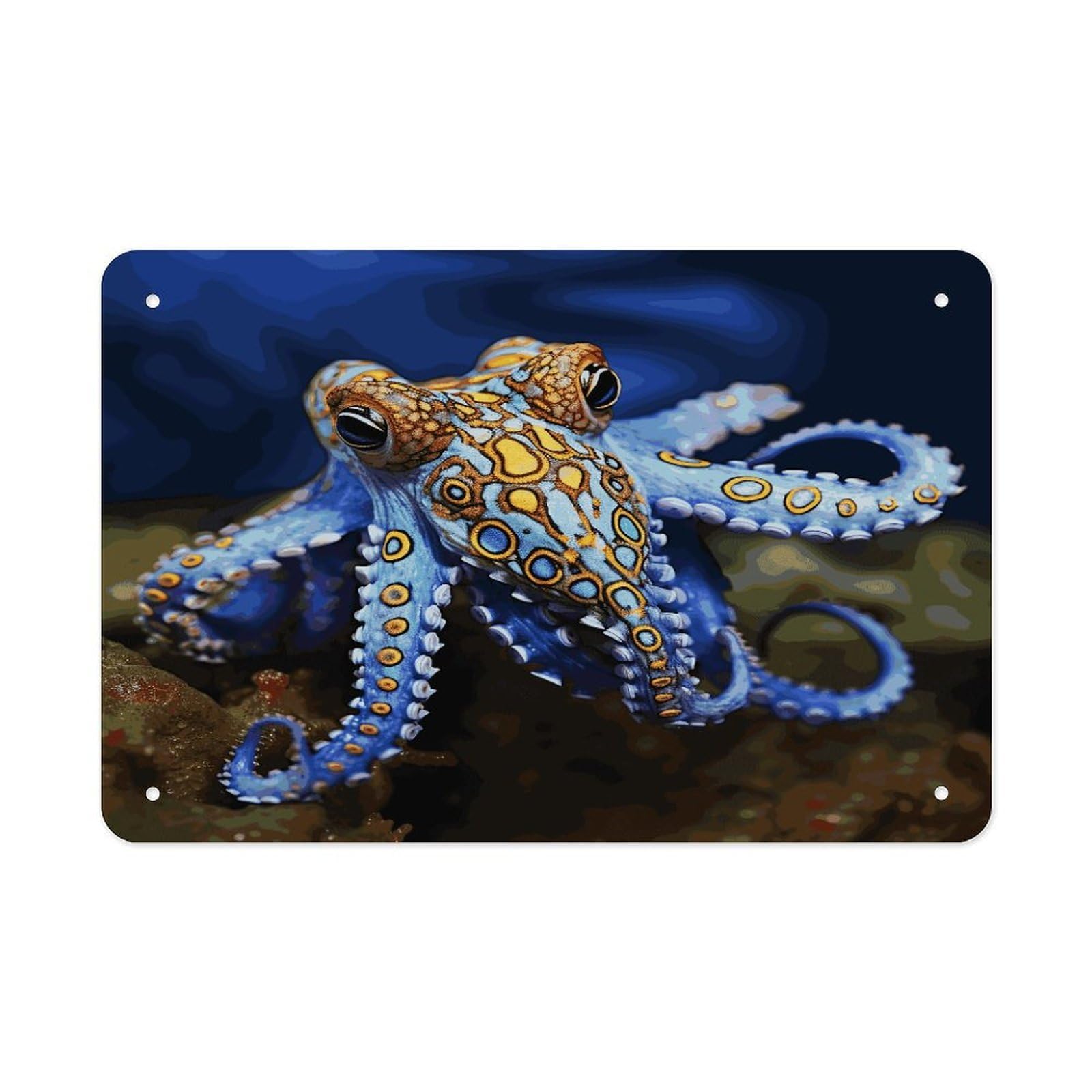 Fekiloot Style Blue Ringed Octopus Metal Signs Wall Art Tin Sign