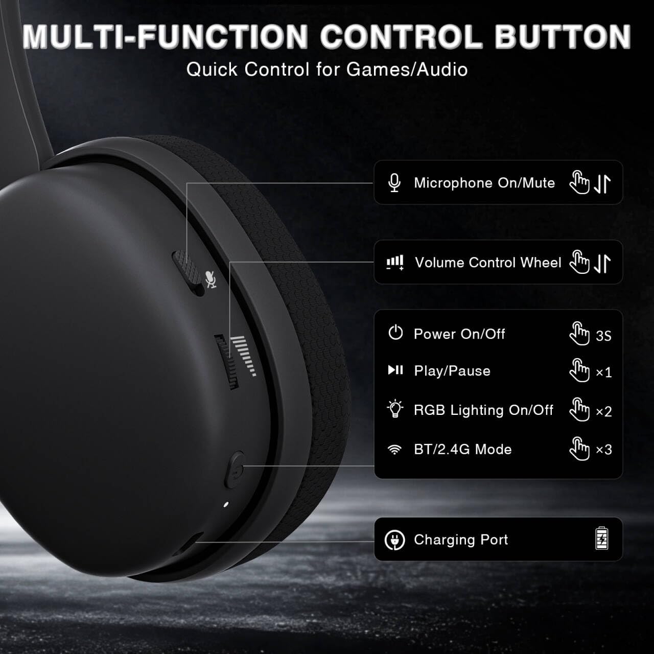 AULA G7 Pro Wireless Gaming Headset with 7.1 Surround Sound, 40mm Driver, BT5.3 Gaming Headphones with Mic, RGB, 10ms Latency, 65H Battery, PC Gaming Headset for PS5,PS4, Switch,Xbox,PC,Phone, Mac - Image 8