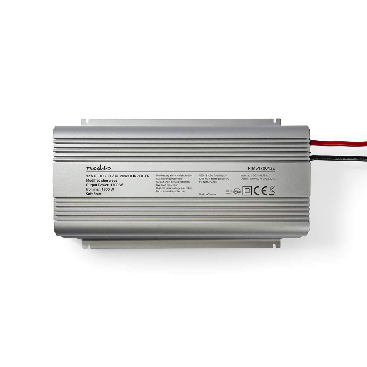 Nedis PIMS170012E przetwornica zmodyfikowana fala sinusoidalna | 12 V DC – 230 V AC | 1700 W | 2-biegunowe wyjście uziemione