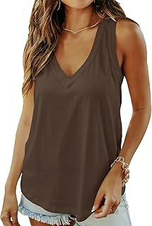 Sponsored Ad - Smile Fish Women Summer Deep V Neck Tank Top Loose Fit Flowy Sleeveless Shirt