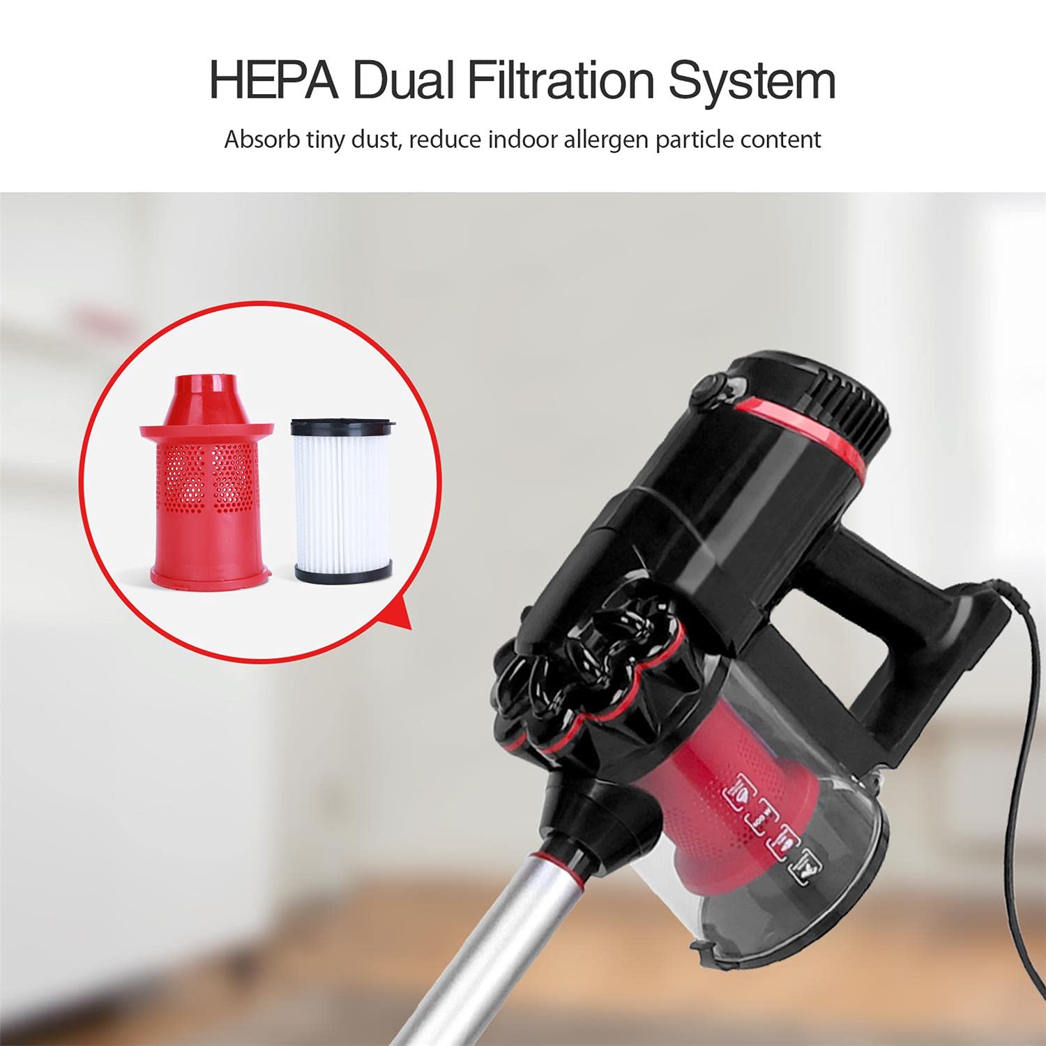 Aigostar Aspiradora con Cable 3 en 1, Rojo-Cyclone | 600W de Succión Potente, Filtro HEPA Lavable, Contenedor de Polvo 1L Visible, 6m de Cable, para Pelo de Mascota/Suelo Duro