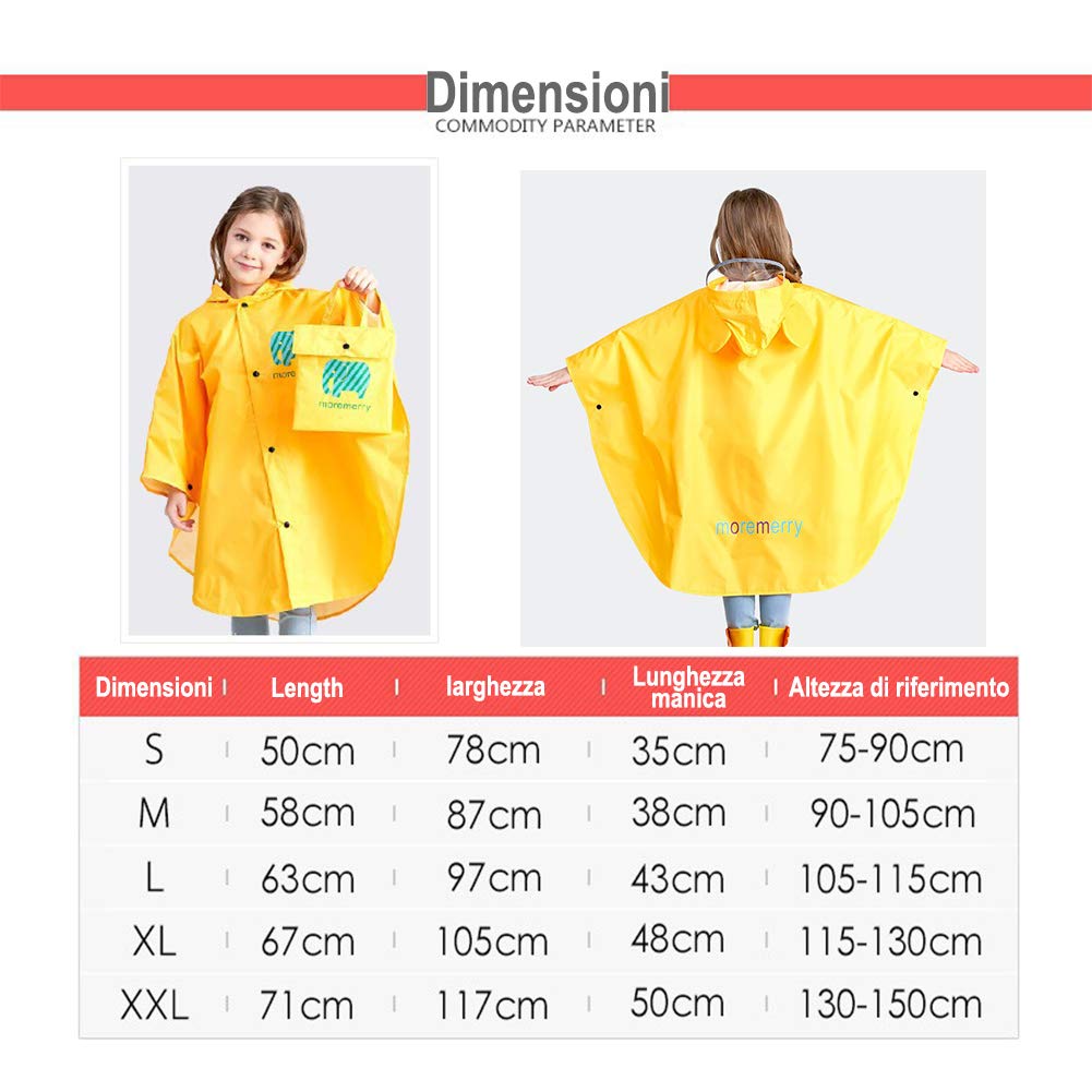 JTENG Poncho Impermeabile per Bambino, Poncho Antipioggia Cappello Allargato Bambino con Strisce Riflettenti, Riutilizzabile Impermeabile Bambino Pioggia