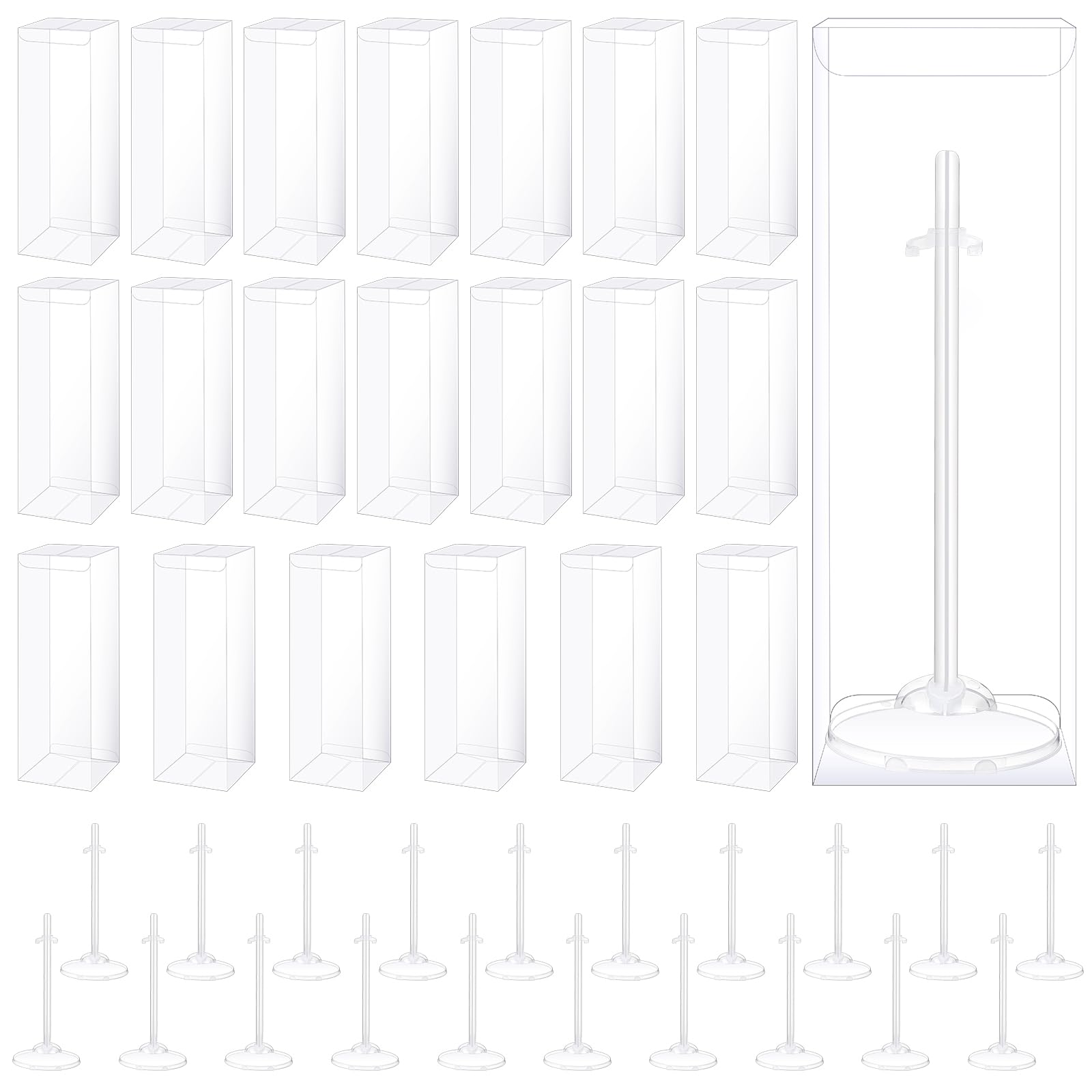 Photo 1 of Briwooody 20 Sets transparent adjustable Doll Stands display holder with Gift Boxes Action Figure Stands for 9 to 12 Inch Adjustable Waist Clip for Home Shop Birthday Party Favor (Transparent)