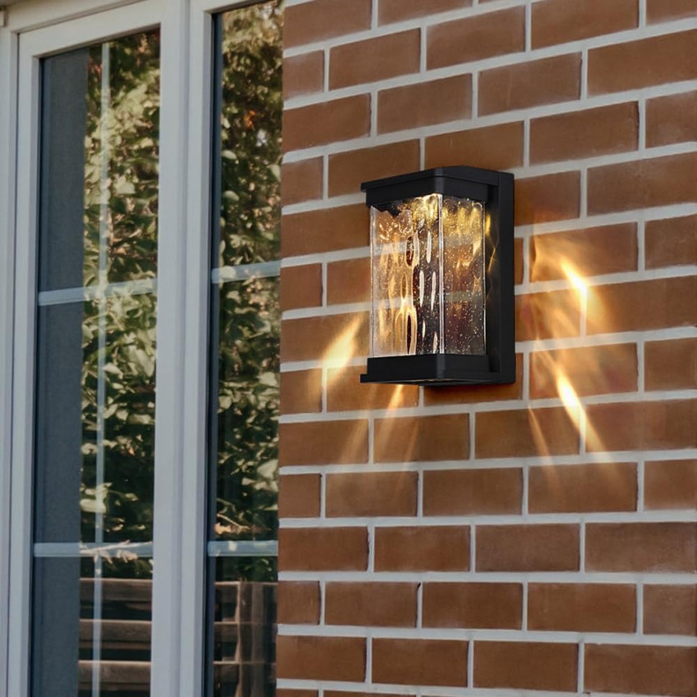 Appliques murales intérieures extérieures, Appliques extérieures étanches Applique Murale LED avec Abat-Jour en Verre, lumières extérieures murales Noires Modernes 18W 3000K pour Patio Porte