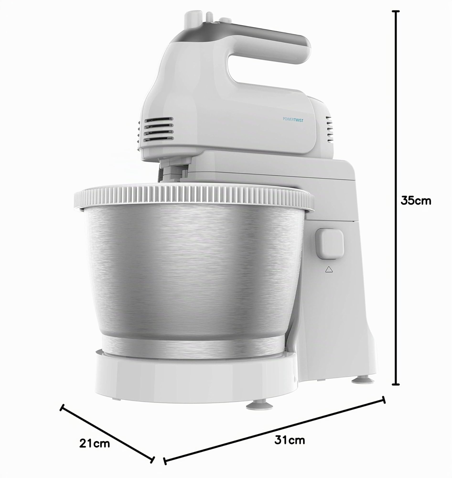 Cecotec Robot Pâtissier PowerTwist 500 Steel. Bol Auto-giratoire en Acier Inoxydable, 3.5 L de Capacité, 5 Niveaux de Vitesse, Fonction Turbo, et 3 Accessoires, Moteur de 500 W.