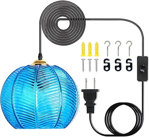 Miniatura 9 de Lámpara Colgante de Vidrio Enchufable Moderna de Mediados de Siglo con Rayas de Vidrio Ámbar, Accesorio de Iluminación de Techo Colgante con Cable