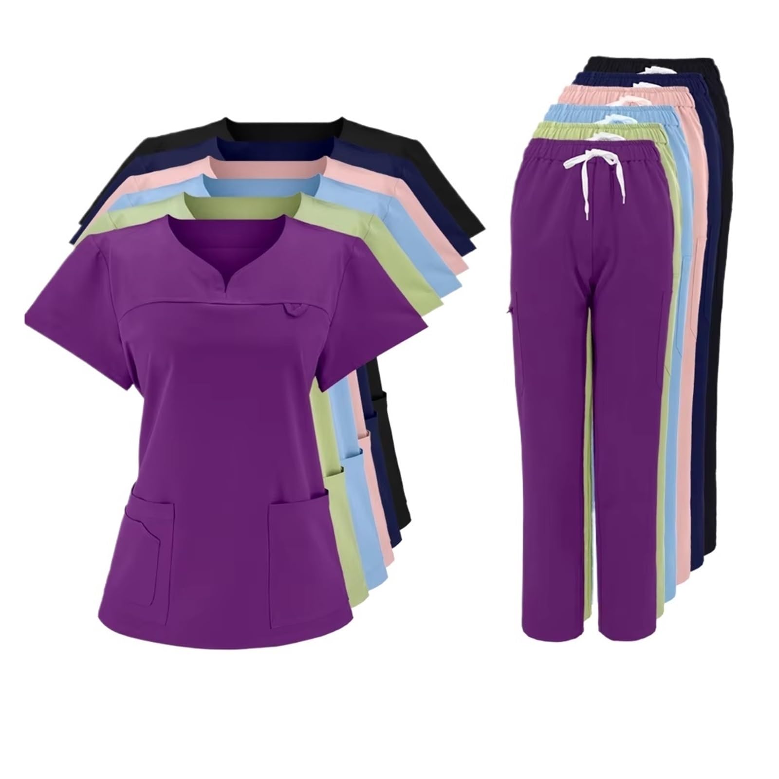 Conjuntos de Uniformes médicos elásticos y Ajustados, quirófano, Enfermera for Mujer, Traje Color sólido para Enfermera