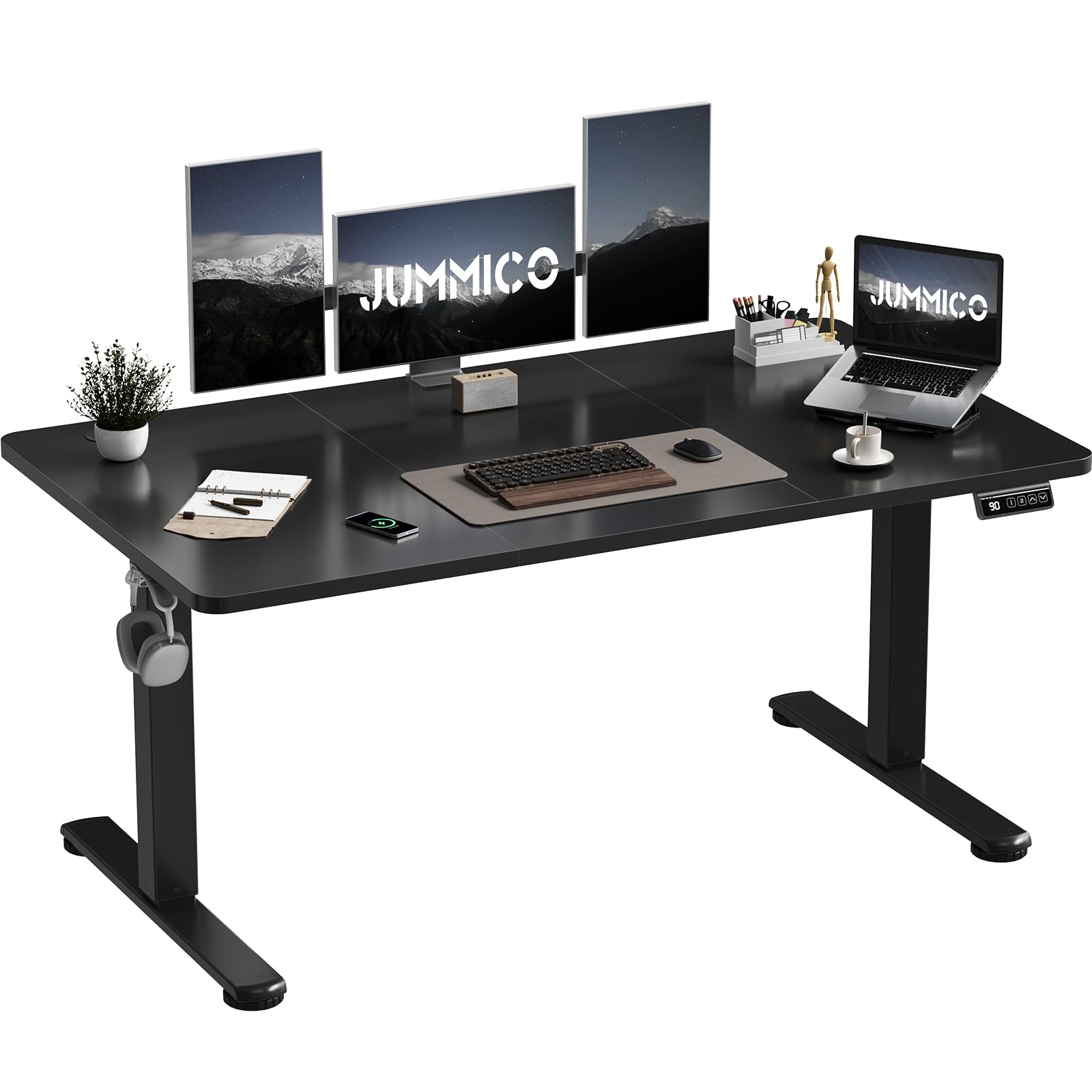 JUMMICO Electric Standing Desk 140 x 60 cm Home Office Height Adjustable Desk, Computer Lift Table with Smart Panel, Sit Stand Desk with Height Memory, Black
