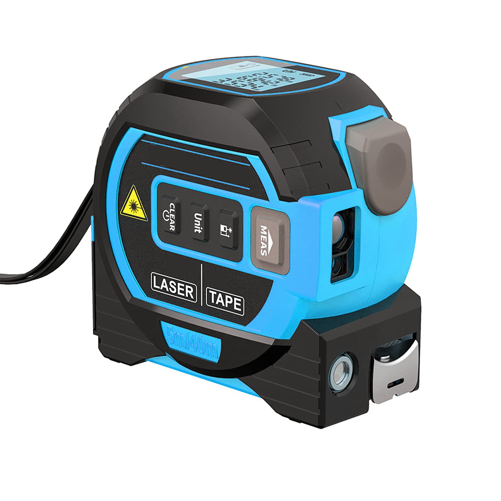 Distancemètre Numérique, 60 M/5 M Mètre Ruban Numérique Portable 2 en 1 avec Écran LCD Anti-Chute Et Ligne De Repère Croisé, Crochet Magnétique Et Interrupteur Anti-Erreur pour Mesurer