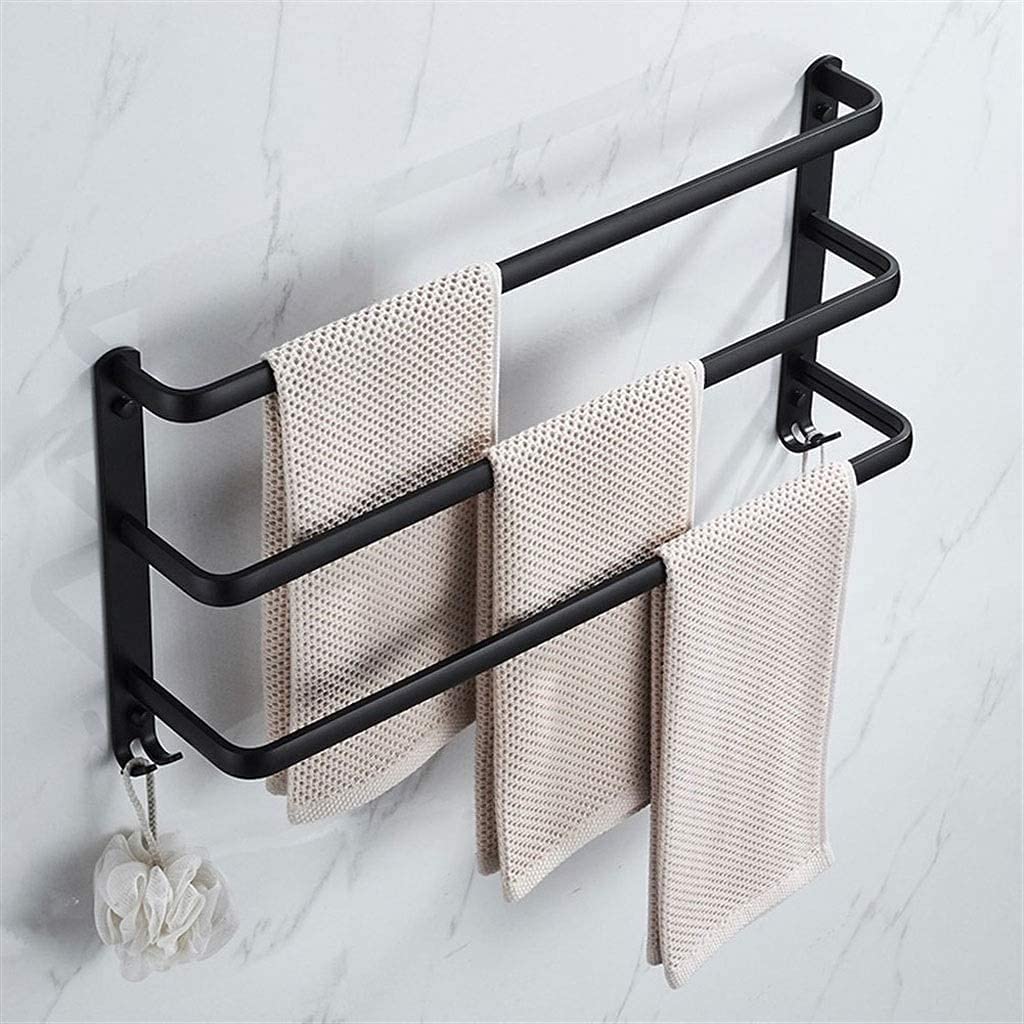 Toalla de Toallas de Perforación de Taladradilla Montada en la Pared Baño de Toallas de Toallas de Toallas de Toallas Accesorios de Hardware Toilelas para Toallas de Baño/Negro/60 cm