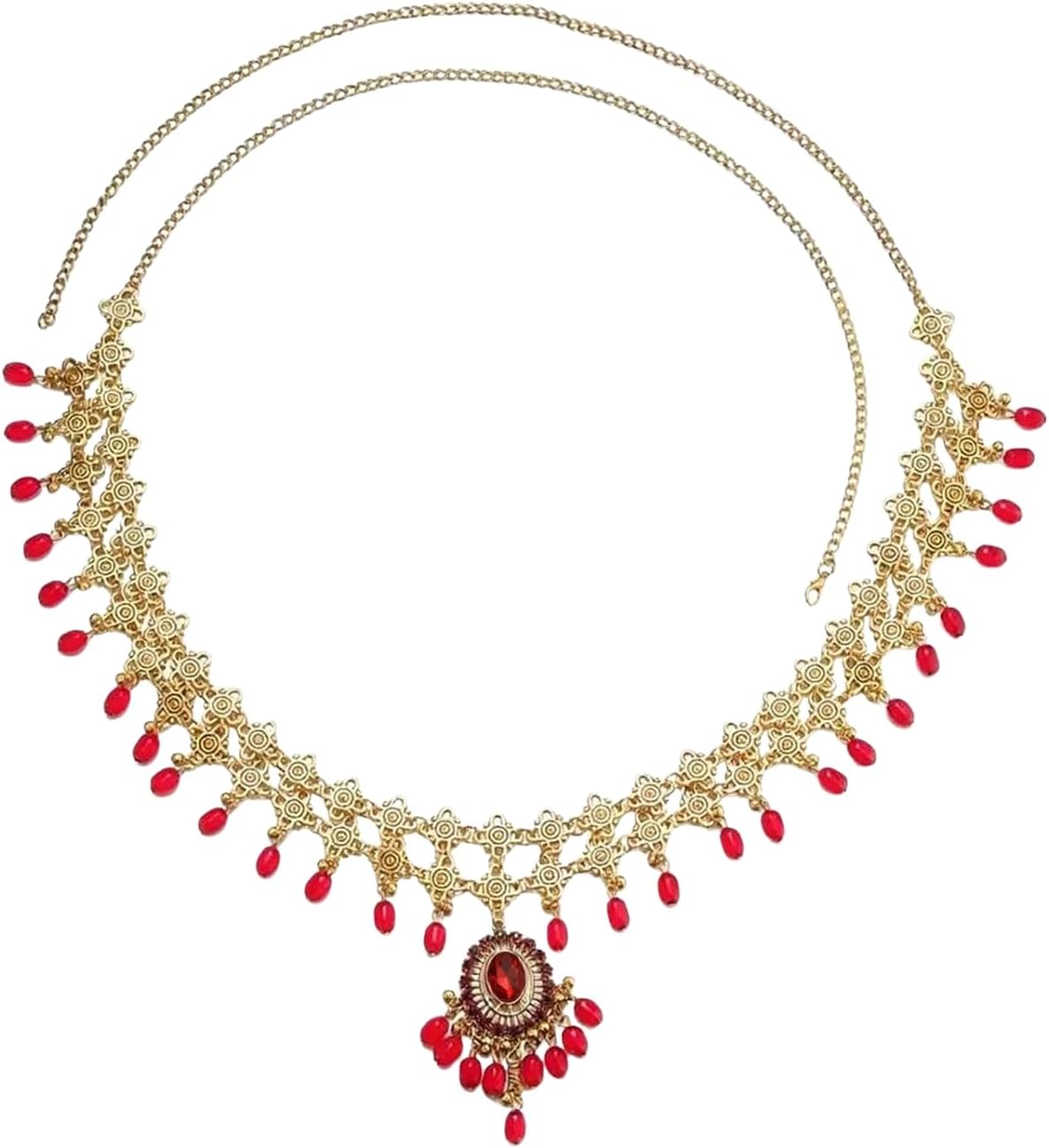 Boho Oxidized Ethnic Indian Style Waist Chain for Women - Dainty Crystal Wedding Traditional Flower Beads Hanging Sexy Belly Body Chains Belts Vintage Jewelry Adjustable Accessories for Beach Bikini