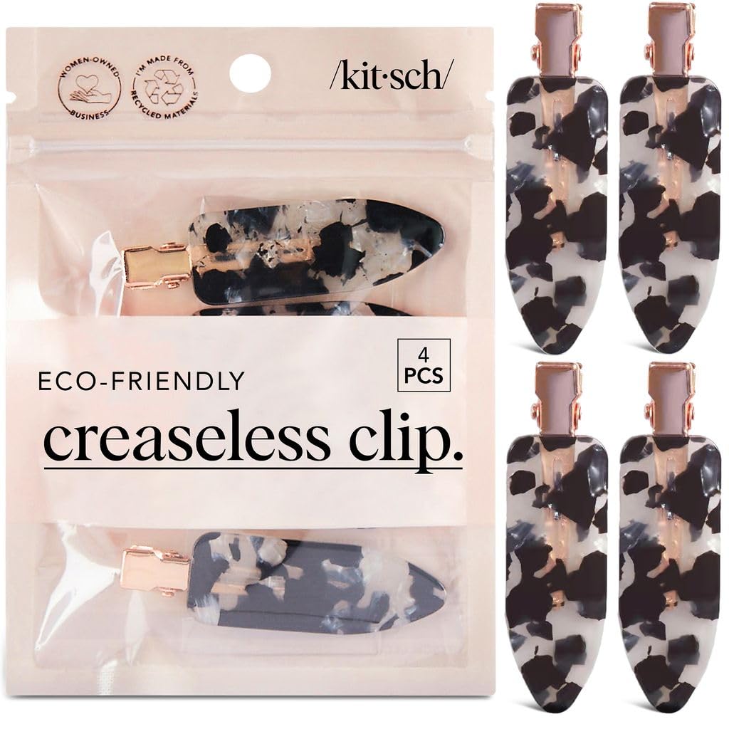 Kitsch Spinki do włosów dla kobiet bez zagnieceń, bez zagięć, spinki do włosów do stylizacji, grzywki, nakładania makijażu, mycia twarzy, akrylu z recyklingu, czarny, lastryko, 4 szt