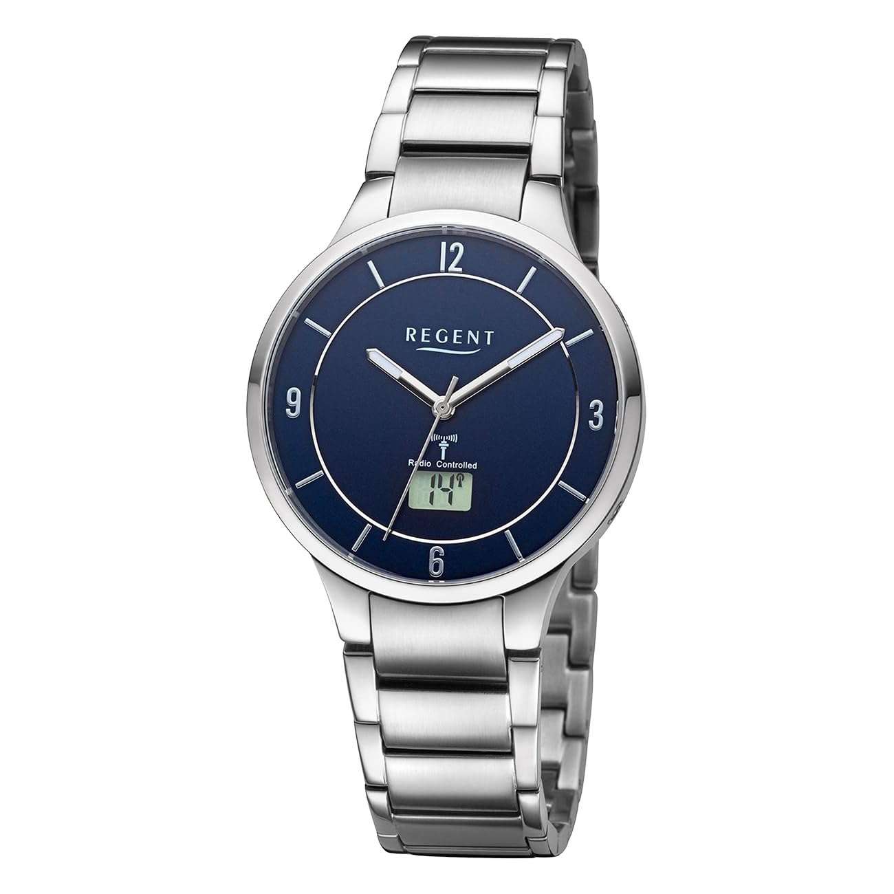 REGENT Herren Funkuhr Analog-Digital Metallarmband Silber URFR290 Analoguhr