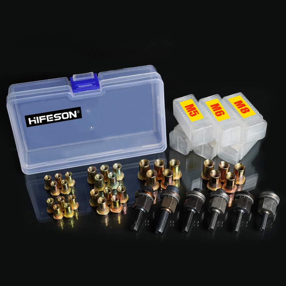 Herramienta de Tuerca de Remache Manual, práctica Herramienta de Remache, métrica y SAE con 30 Tuercas de Remache de Acero, Kit de Tuercas de Remache con Estuche Resistente empaquetado