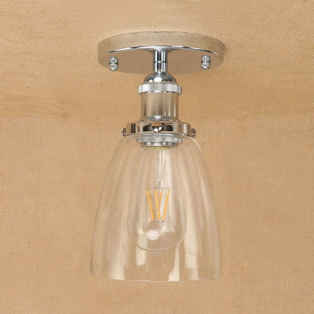 Glass Industrial Vintage Loft Style Ceiling Lamp Iron RH Retro Plating Chromium E27 Ceiling Lights Fixtures for Home Lighting Stairs (Color : Chrome)