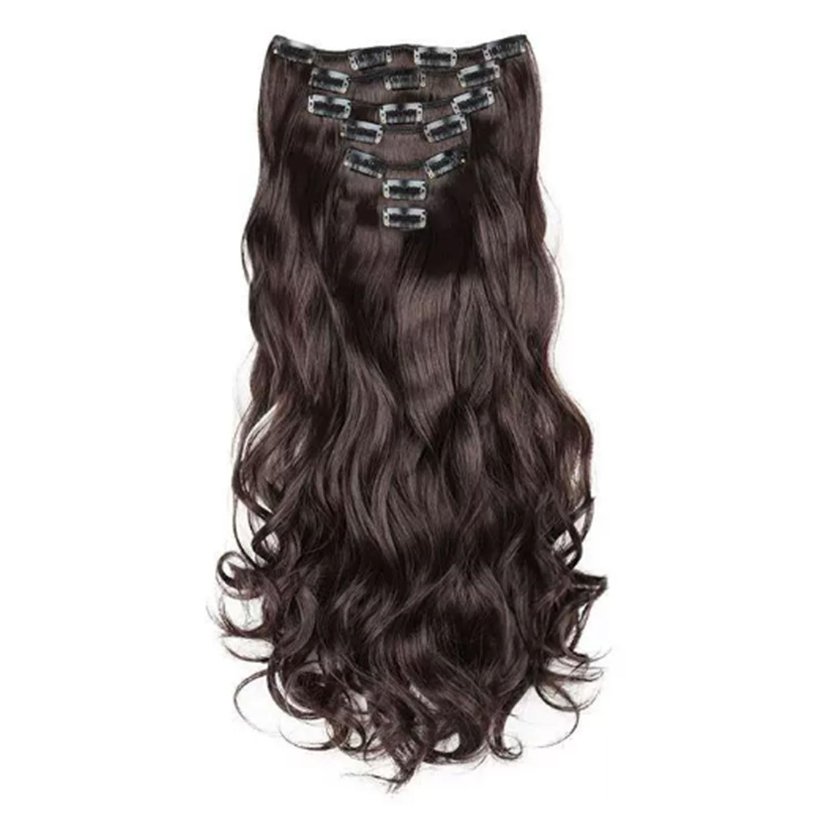 Extensions per Capelli Clip In Marrone Scuro da 18 Pollici, Extension Capelli Sintetiche Lunghe Ricce e Kinky Clip In, Ciocche di Capelli Naturali per Donne, 7 Pezzi 16 Clip,4#