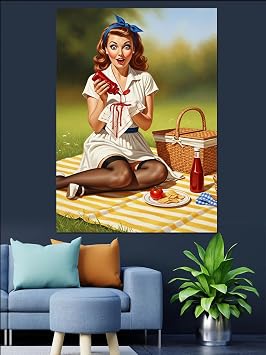 Piknik Yapan Retro Pin-up Dekoratif Kanvas - Mdf Ah ap Tablo