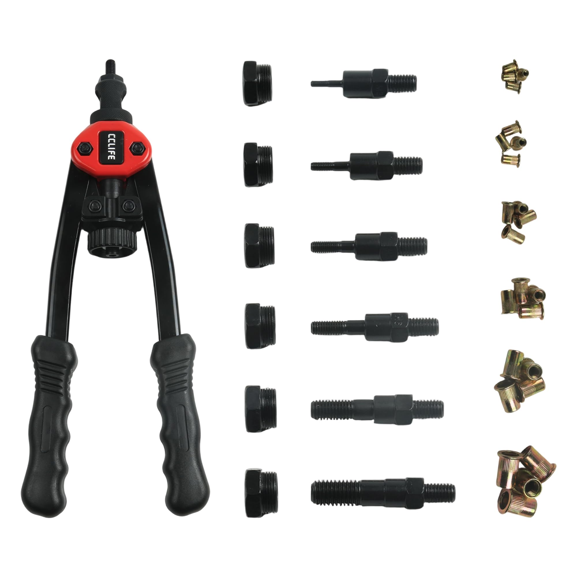 CCLIFE Profi Nietzange Set Nietmutternzange inkl. 150 Gewinde Nietmuttern aus Stahl in M5 M6 M8 M10 M12