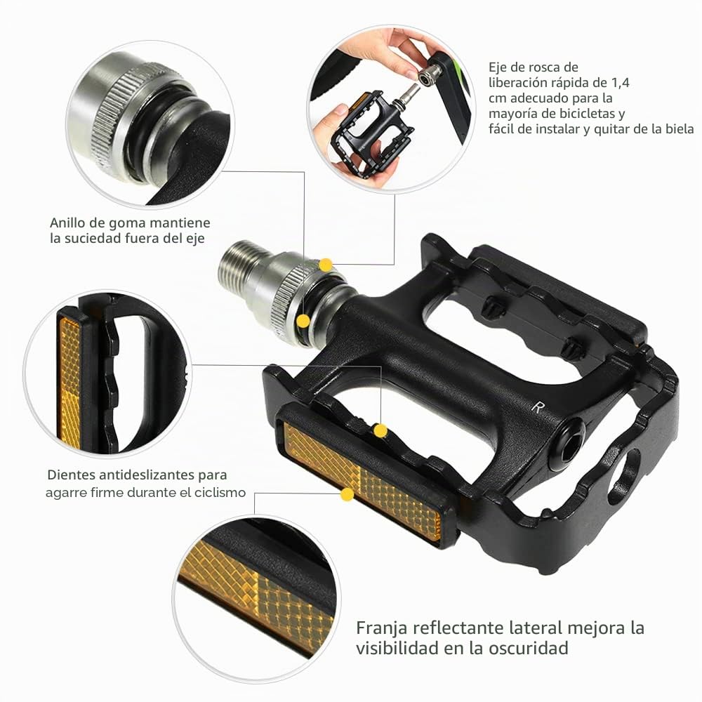 Lixada Pedales de Bicicleta de montaña Pedales de liberación rápida Pedal de Plataforma de Ciclismo MTB con Adaptador Extensor de Pedal (Opcional)