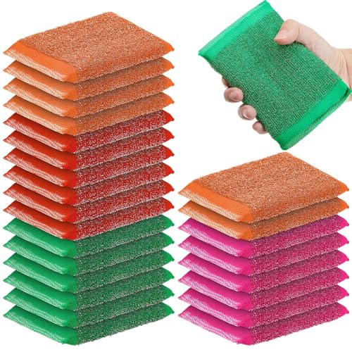 Image of Thyle 24 Pack Steel Wool Scrubber Kitchen Sponges, Heavy Duty Non Scratch Metal Sponges, Reusable Cleaning Scrub Pads for Dishes, Pots, Pans, Sink and Tough Hard Stains (Vibrant Color)