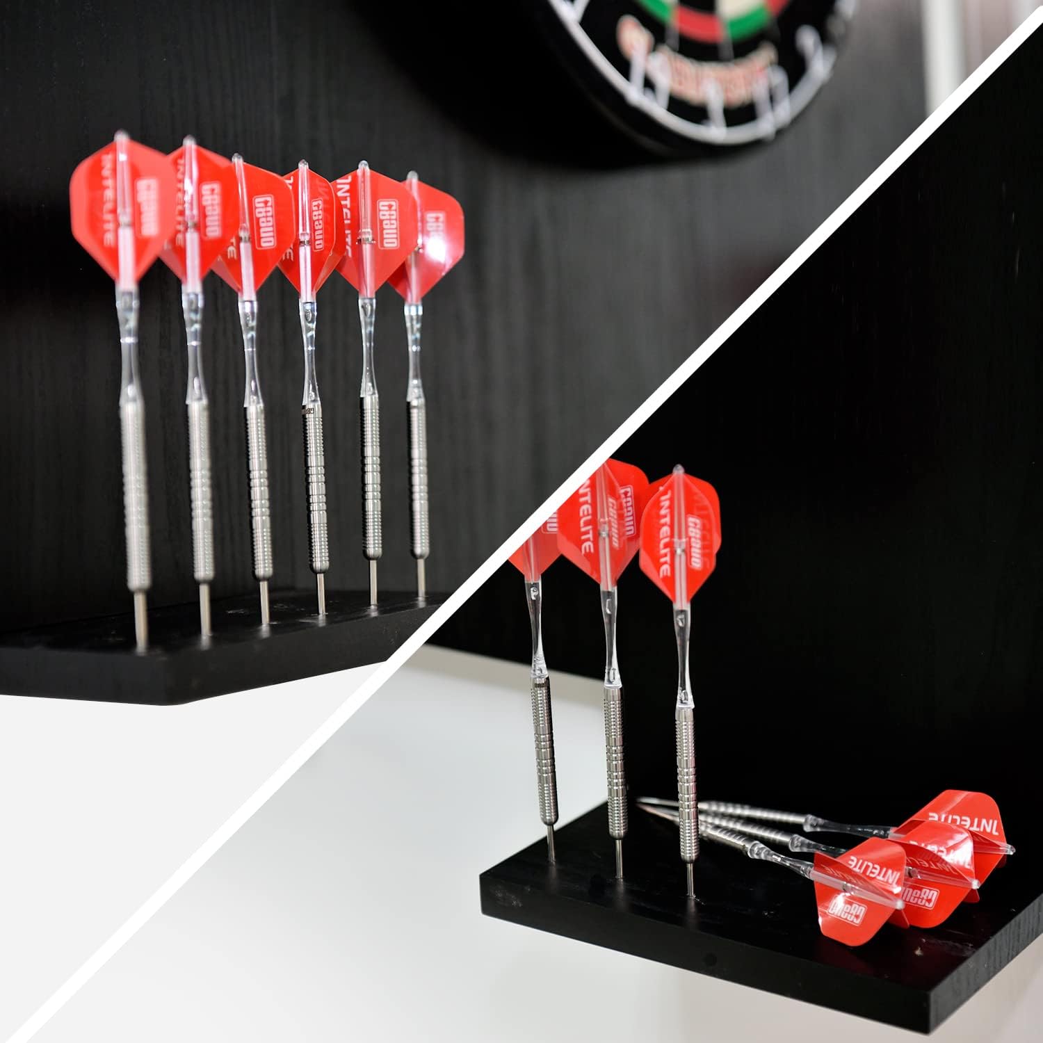 ONE80 Knock-down Dartboard Backboard for A Large Area of Wall Protection Free Combination for Various Set-up Options Wooden Backboard with Black Veins Mounting Kits and Instructions Included Dartboard