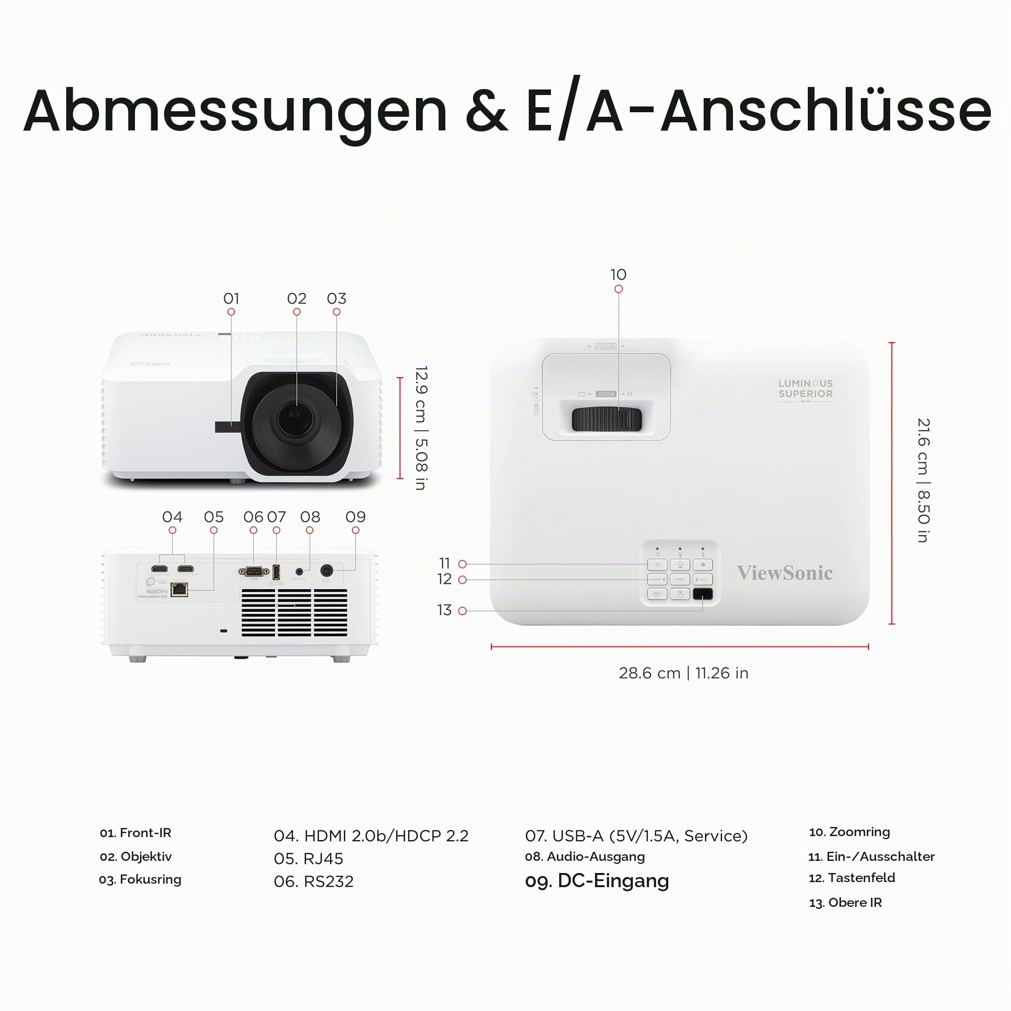 ViewSonic LS740HD Laser Beamer, 5500 ANSI Lumen, Full HD 1080p, HDR/HLG & 4K Input Support, 3.000.000:1 Kontrast, 30.000h Lebensdauer, HDMI 2.0 x2, H/V Keystone, 1.3X Zoom, 15W Lautsprecher